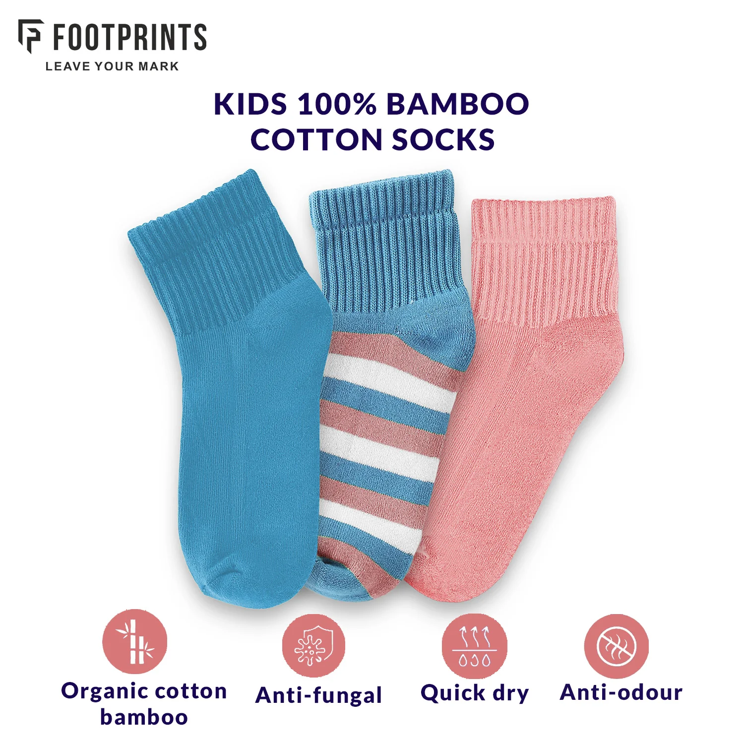 Anti-Odor Bamboo Full Length Terry Socks for Kids | Smell Free & Breathable | Anti-Bacterial| All- Day Comfort | Blue & Pink | Pack of 3 - Image 6