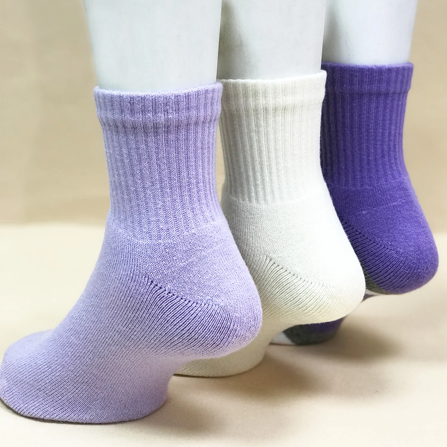 Anti-Odor Bamboo Full Length Terry Socks for Kids | Smell Free & Breathable | Anti-Bacterial| All- Day Comfort | White & Purple | Pack of 3 - Image 3