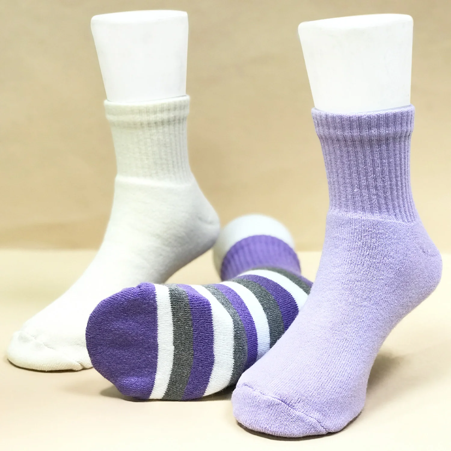 Anti-Odor Bamboo Full Length Terry Socks for Kids | Smell Free & Breathable | Anti-Bacterial| All- Day Comfort | White & Purple | Pack of 3 - Image 4