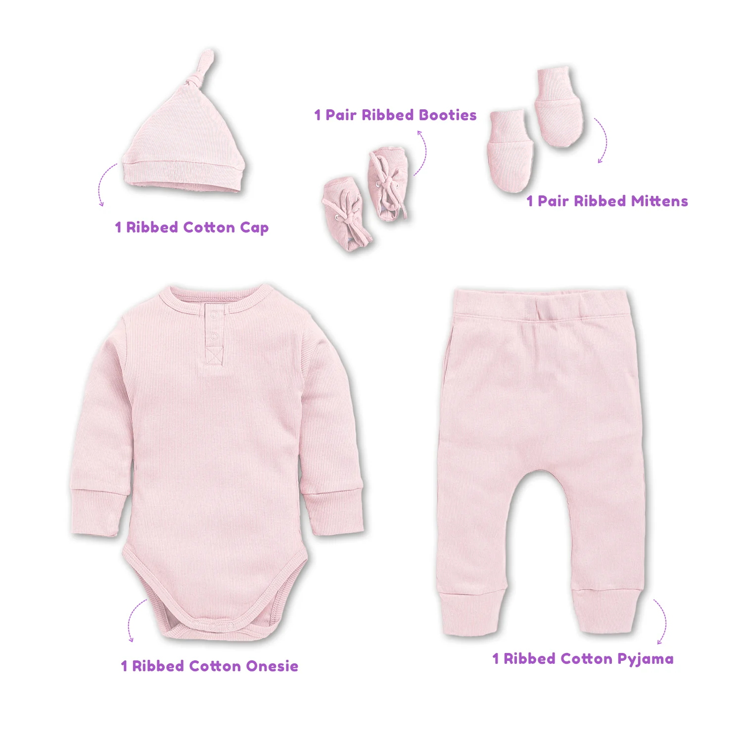 Baby Essential Gift Set | Baby Clothing Gift Combo | New Born Baby Clothing Set | Pack of 5 | Pearl Pink - Image 5