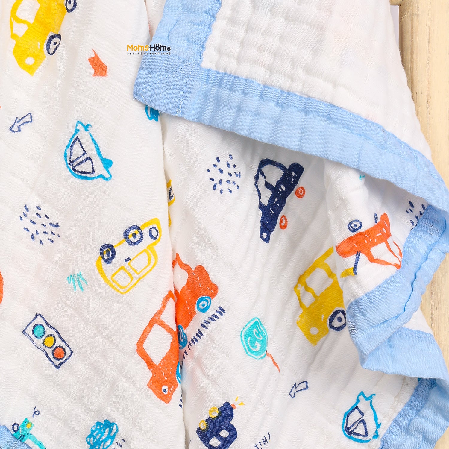 Baby Muslin 6 Layer Muslin blanket Cum Towel -100 x100 cm - 0-3 Years - Car - Image 3
