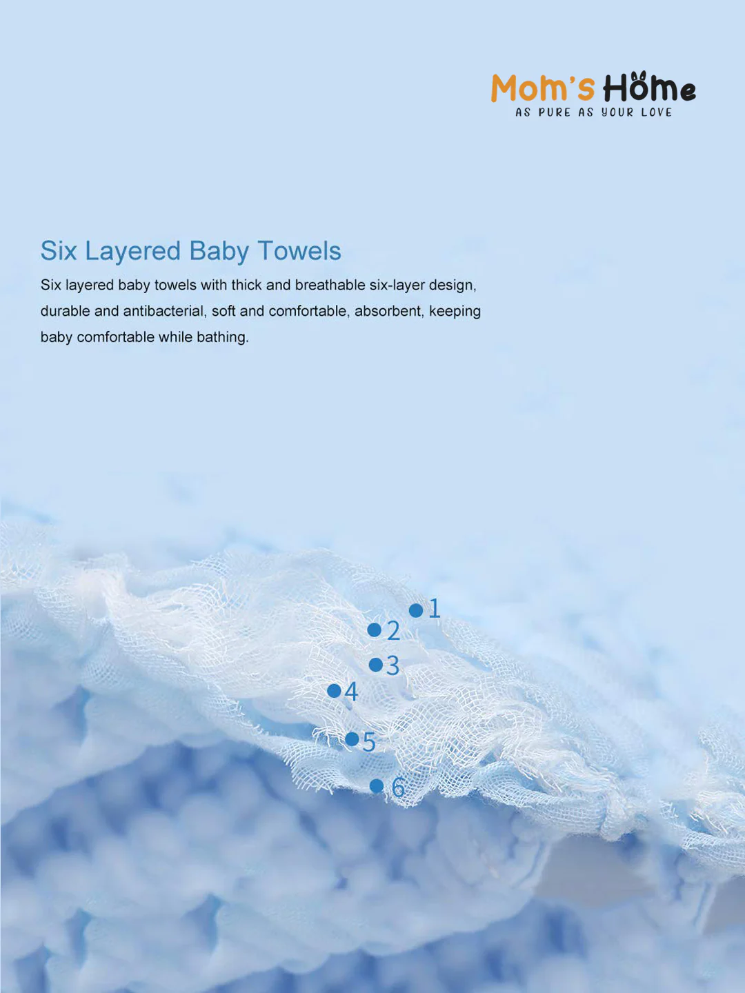 Baby Muslin 6 Layer Wash Towel- 100X100 CM - (0-3 Years)- White and Pack of 5 Napkins - Image 8