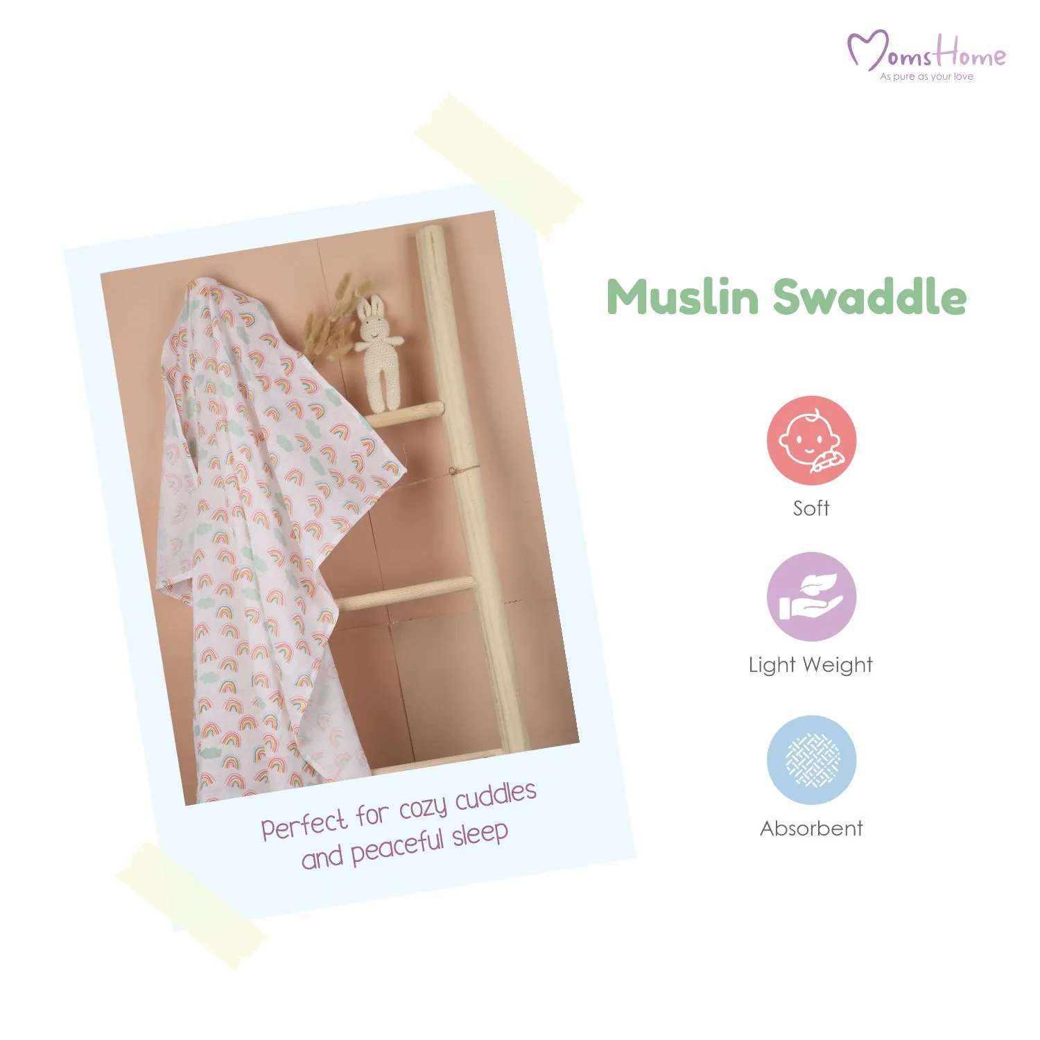 Baby Muslin Swaddle - 100x100 cm- Pack of 2- Flemingo  & Monkey - Image 6