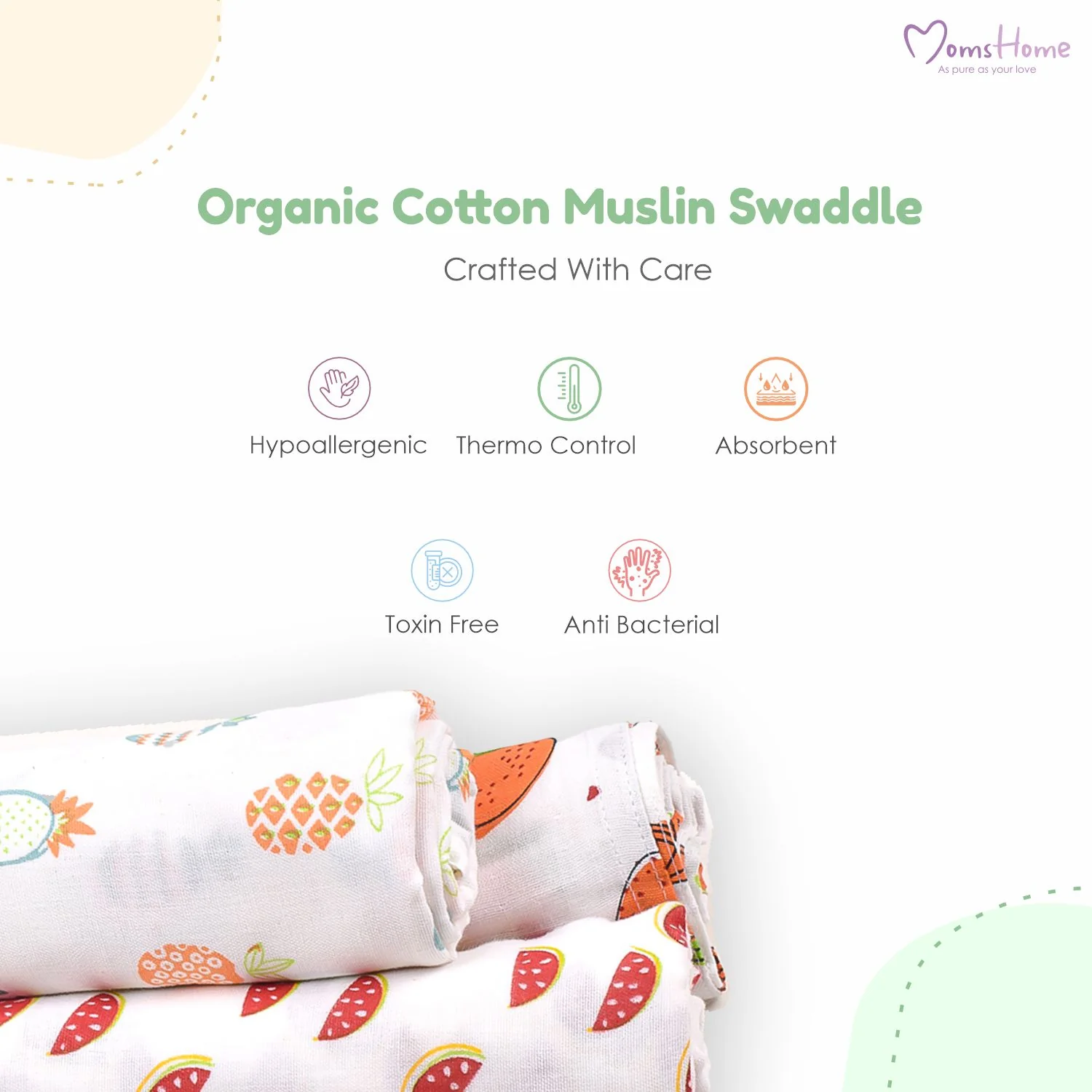 Baby Muslin Swaddle | 100x100 CM | Pack of 2 | Avocado & Green - Image 5