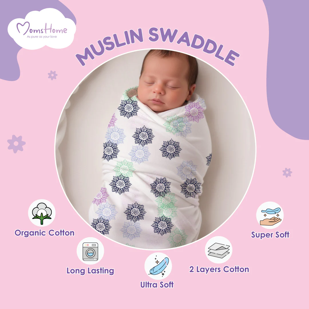 Baby Muslin Swaddle | 100x100 cm | Grey Leaf - Image 6