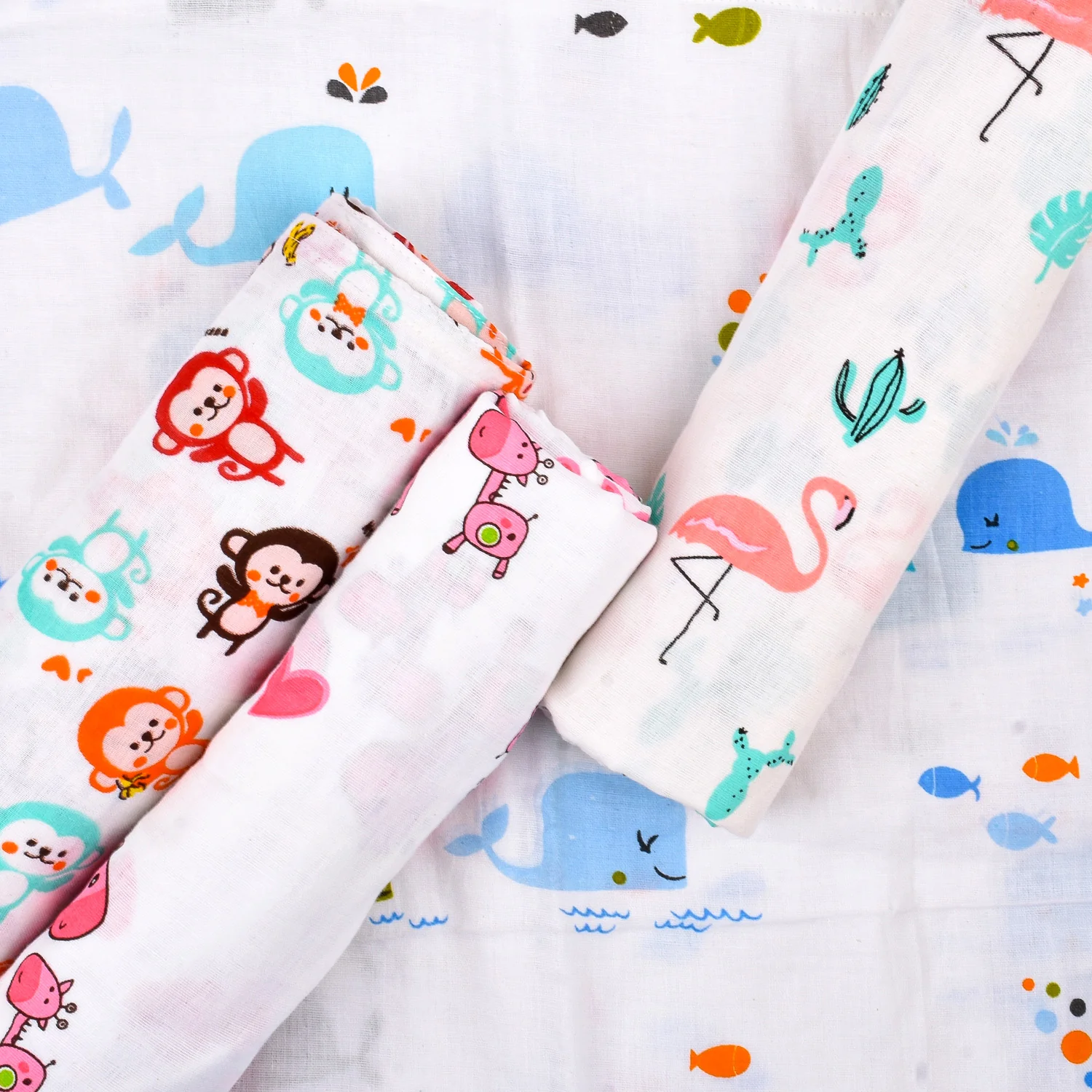 Baby Muslin Swaddle -100x100 cm - Pack of 4 - Animal - Image 3