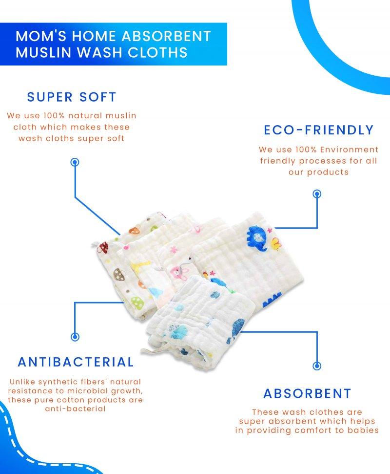 Baby Muslin Wash Cloths Towels cum Square Wipes- Pack of 5 (0-18 Months) - Image 3