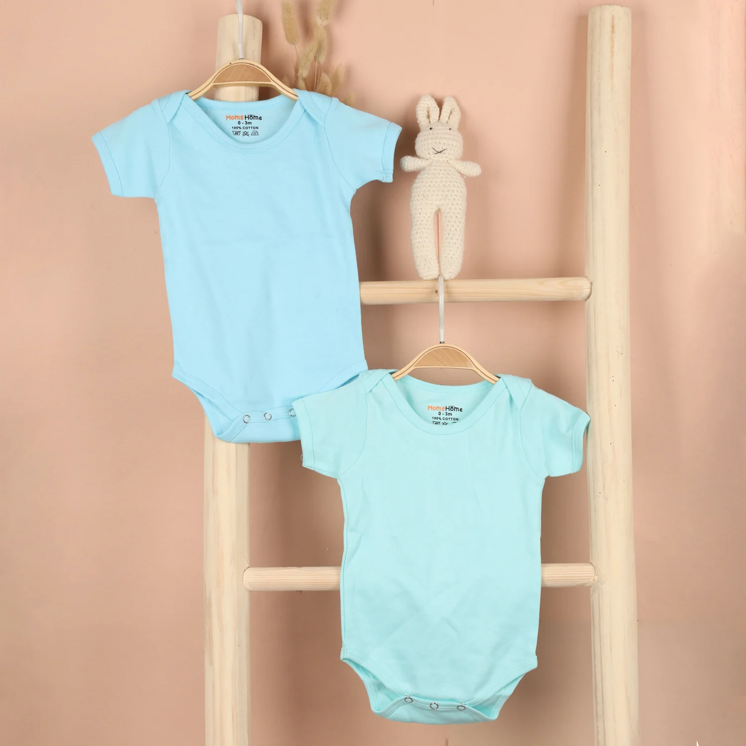 Baby Onesie | Organic Cotton | Peach, Pink, Sky Blue, Light Green  | Pack of 4 - Image 3