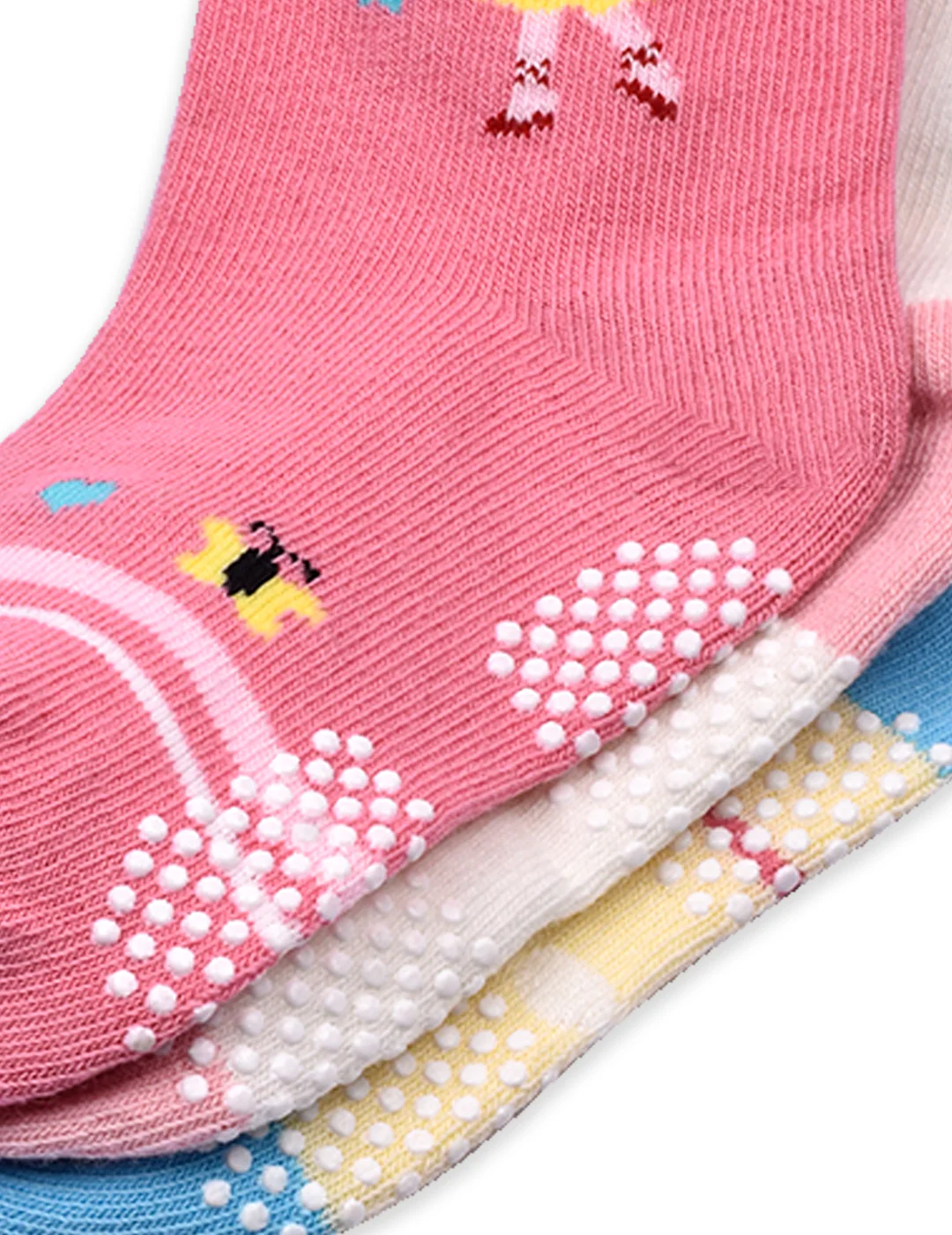 Baby Organic Cotton  Girls Antiskid Socks, Patterned  - Pack of 3 - Image 3