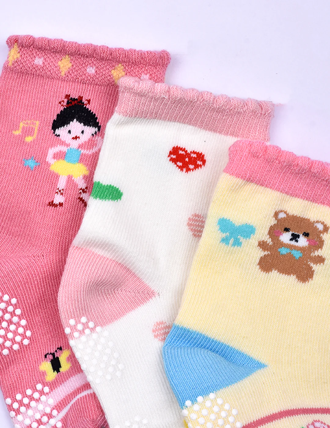Baby Organic Cotton  Girls Antiskid Socks, Patterned  - Pack of 3 - Image 4