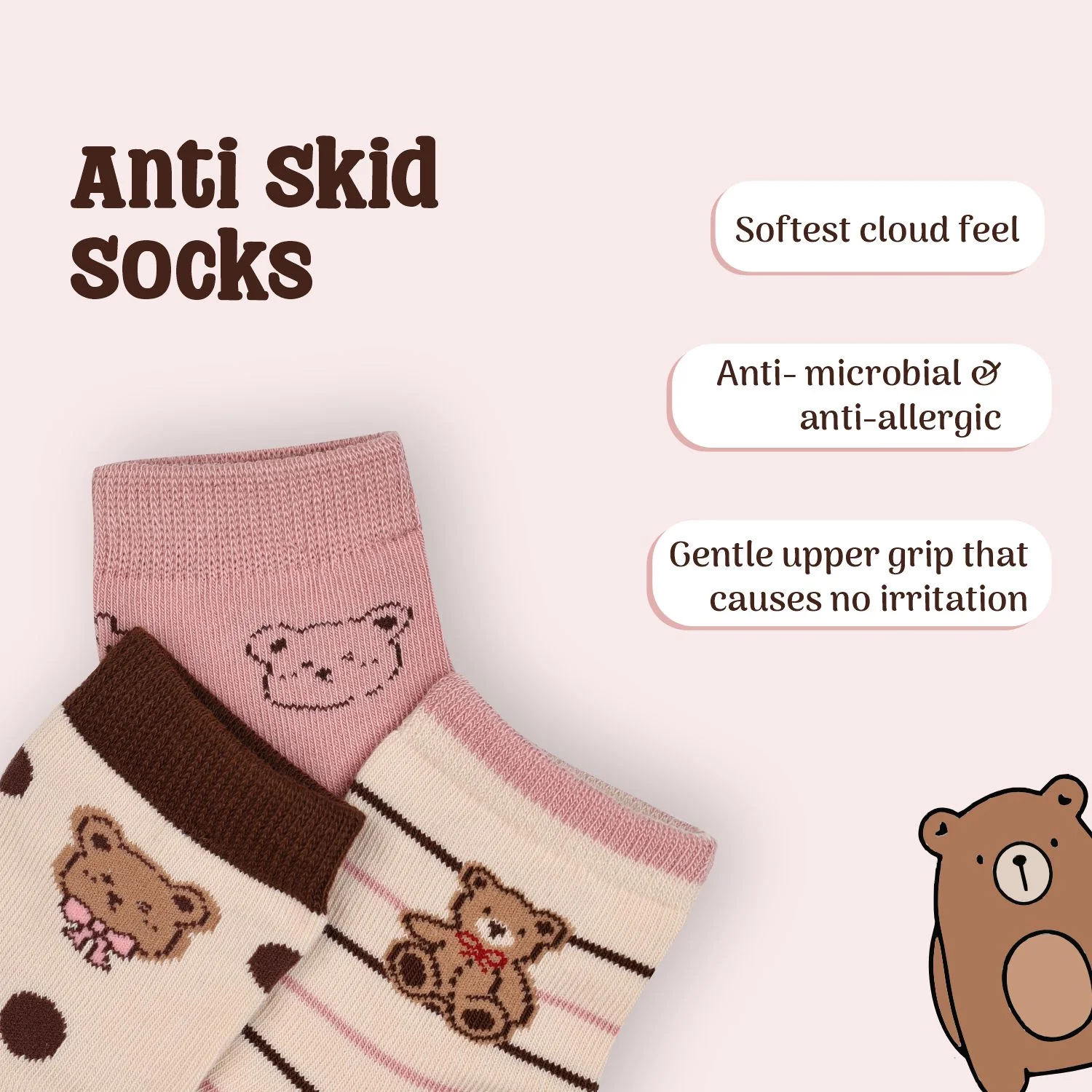 Baby Organic Cotton  Girls Antiskid Socks, Patterned  - Pack of 3 - Image 7