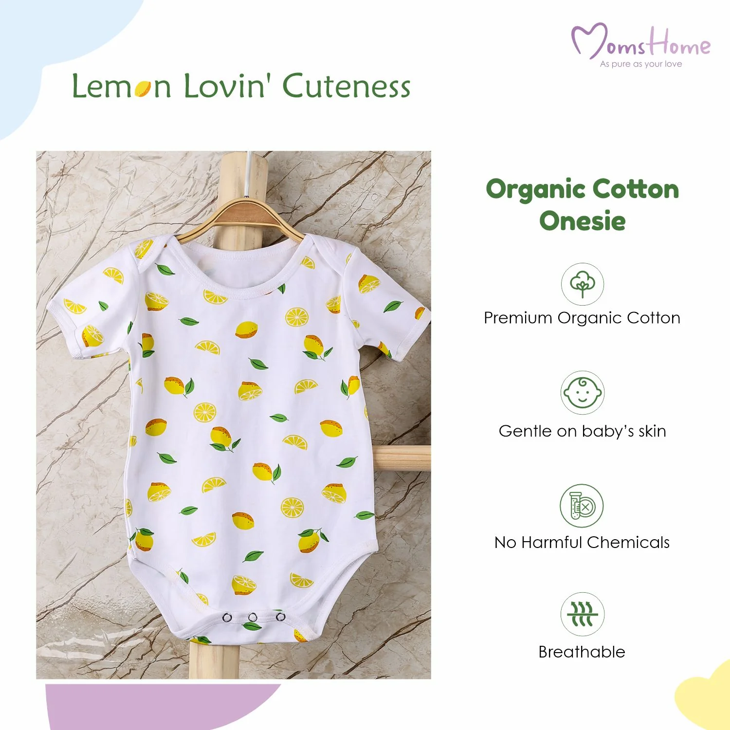 Baby Organic Cotton Onesie | Lemon | Pack of 1 - Image 11
