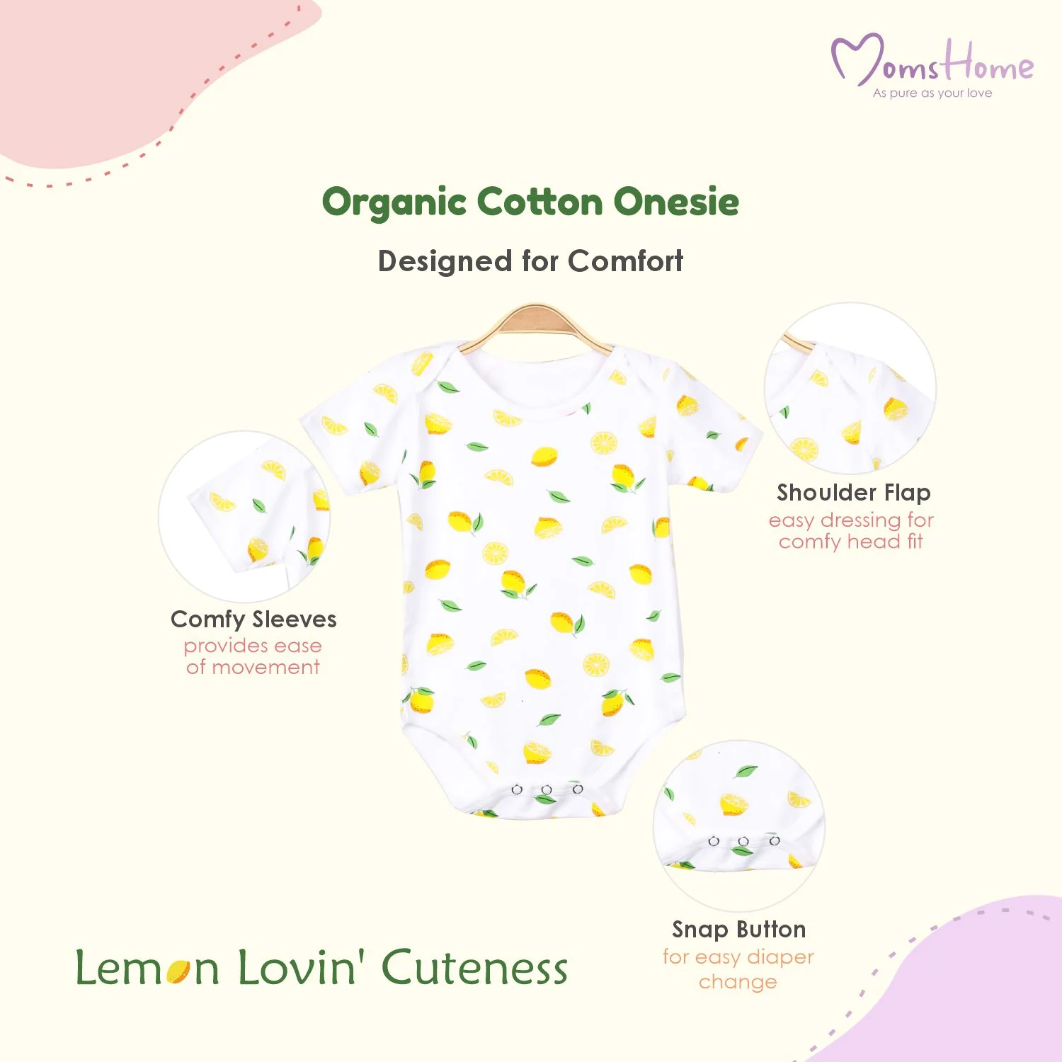 Baby Organic Cotton Onesie | Lemon | Pack of 1 - Image 12