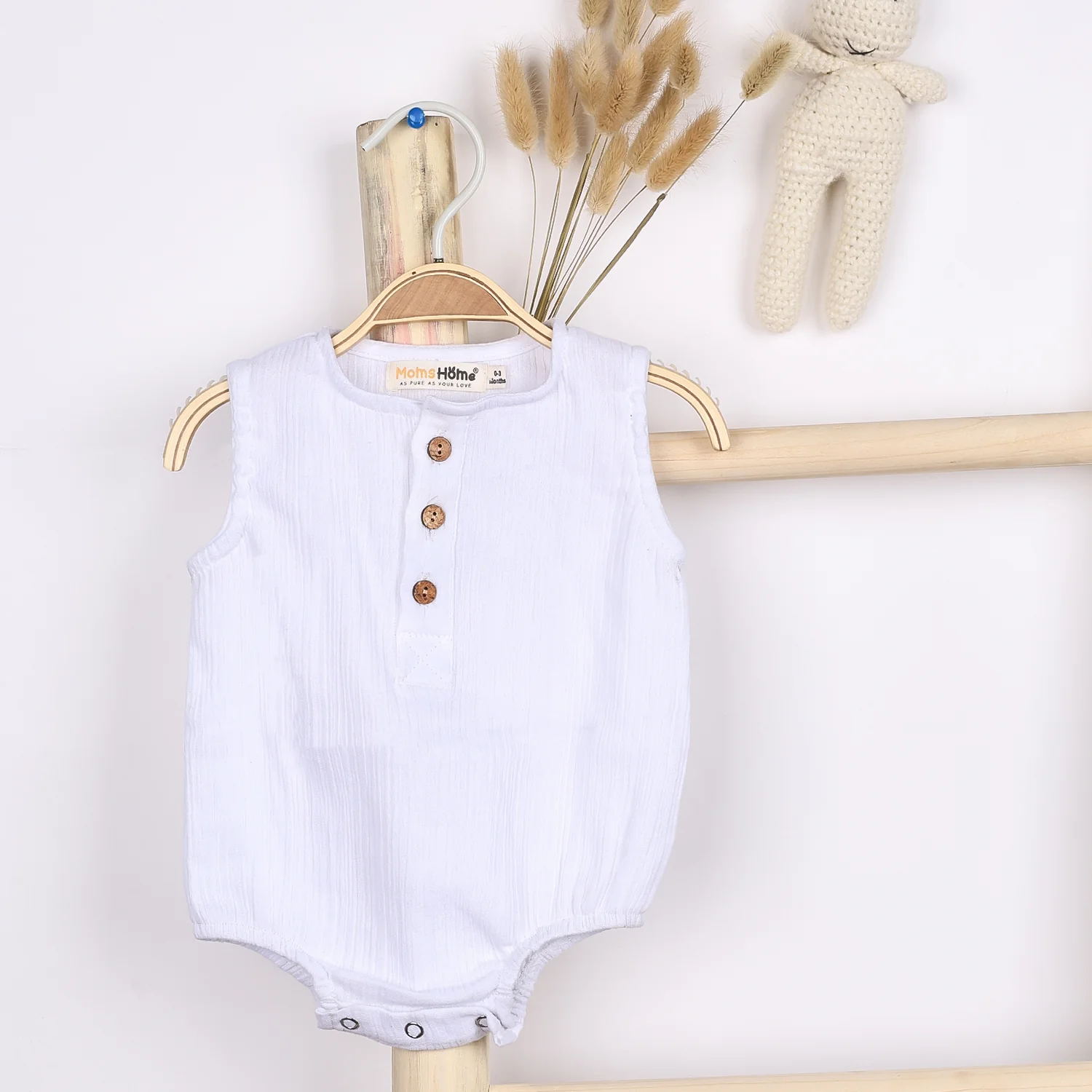 Baby Organic Cotton Onesie | White, Pink , Blue , Light Brown | Pack of 4 - Image 10