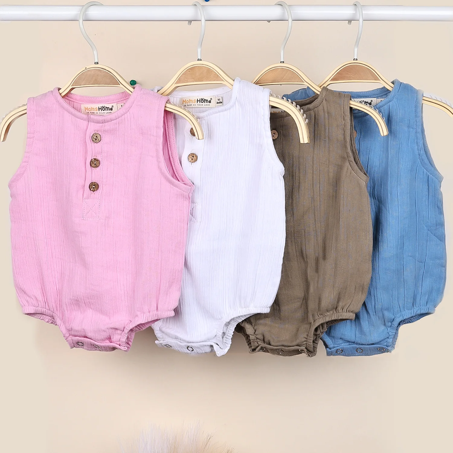 Baby Organic Cotton Onesie | White, Pink , Blue , Light Brown | Pack of 4 - Image 3