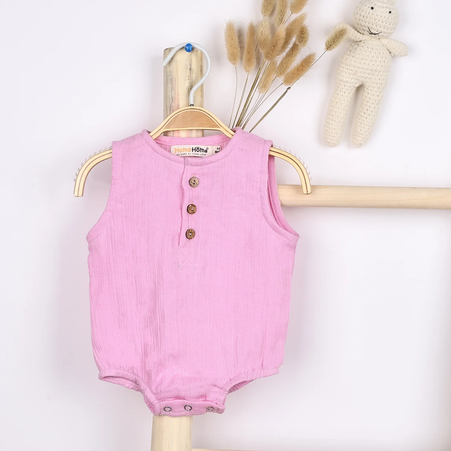 Baby Organic Cotton Onesie | White, Pink , Blue , Light Brown | Pack of 4 - Image 7
