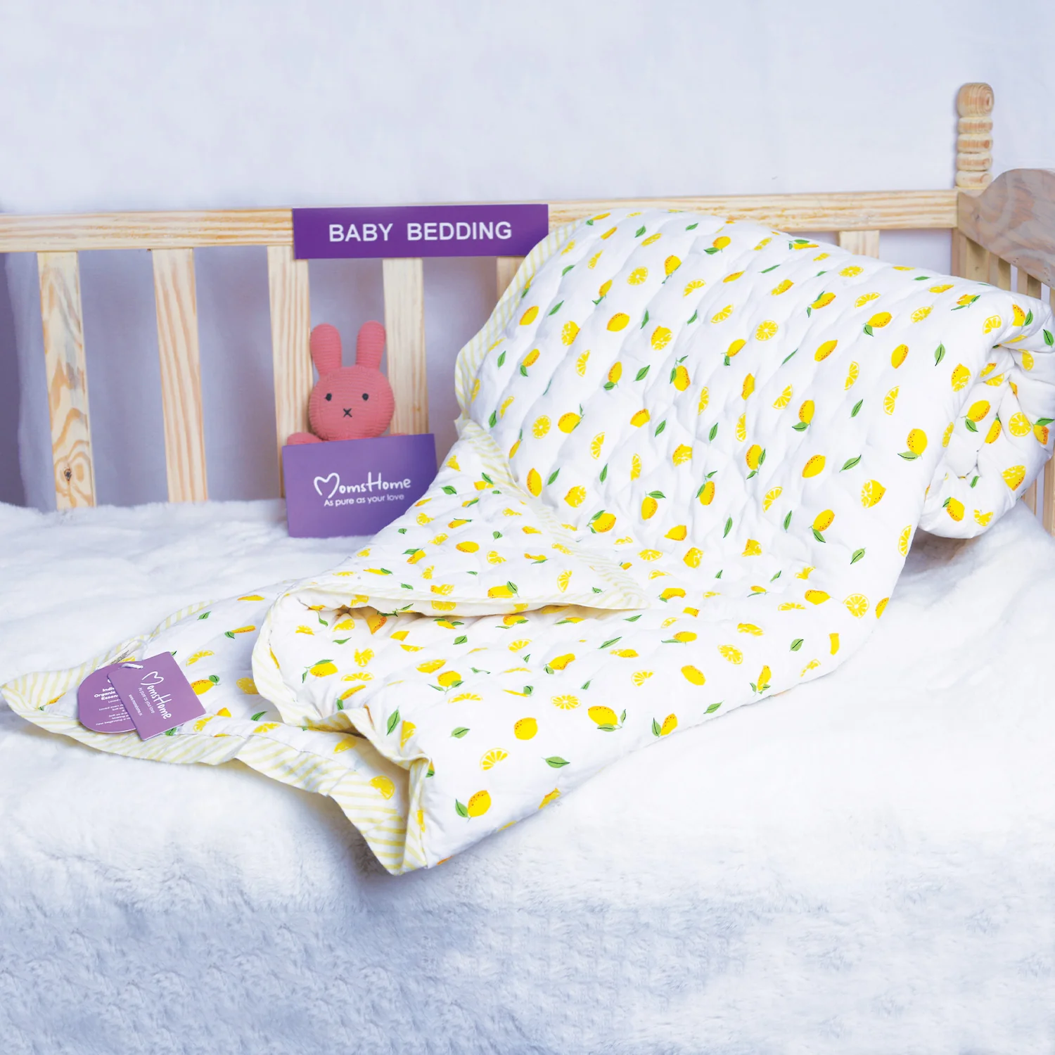 Baby Quilt Organic Cotton | Blanket | 100x150 CM | 0-5 Year | Lemon | Pack of 1 - Image 3
