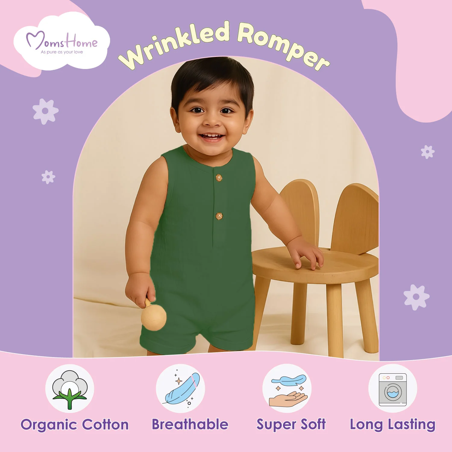 Baby Romper | Sleeveless Romper For New Born | Organic Cotton Super Soft Baby Sleepsuit | Pack of 1 - Image 3