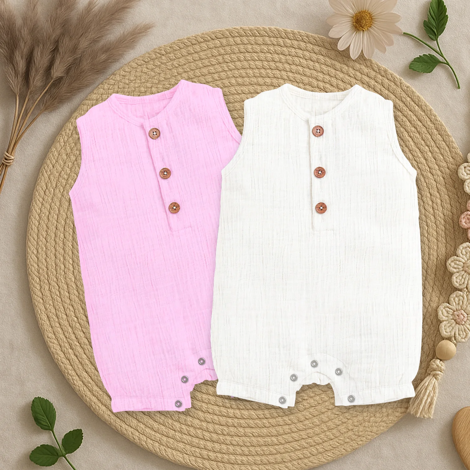 Baby Romper | Sleeveless Romper For New Born | Organic Cotton Super Soft Baby Sleepsuit | Pack of 2 - Image 5