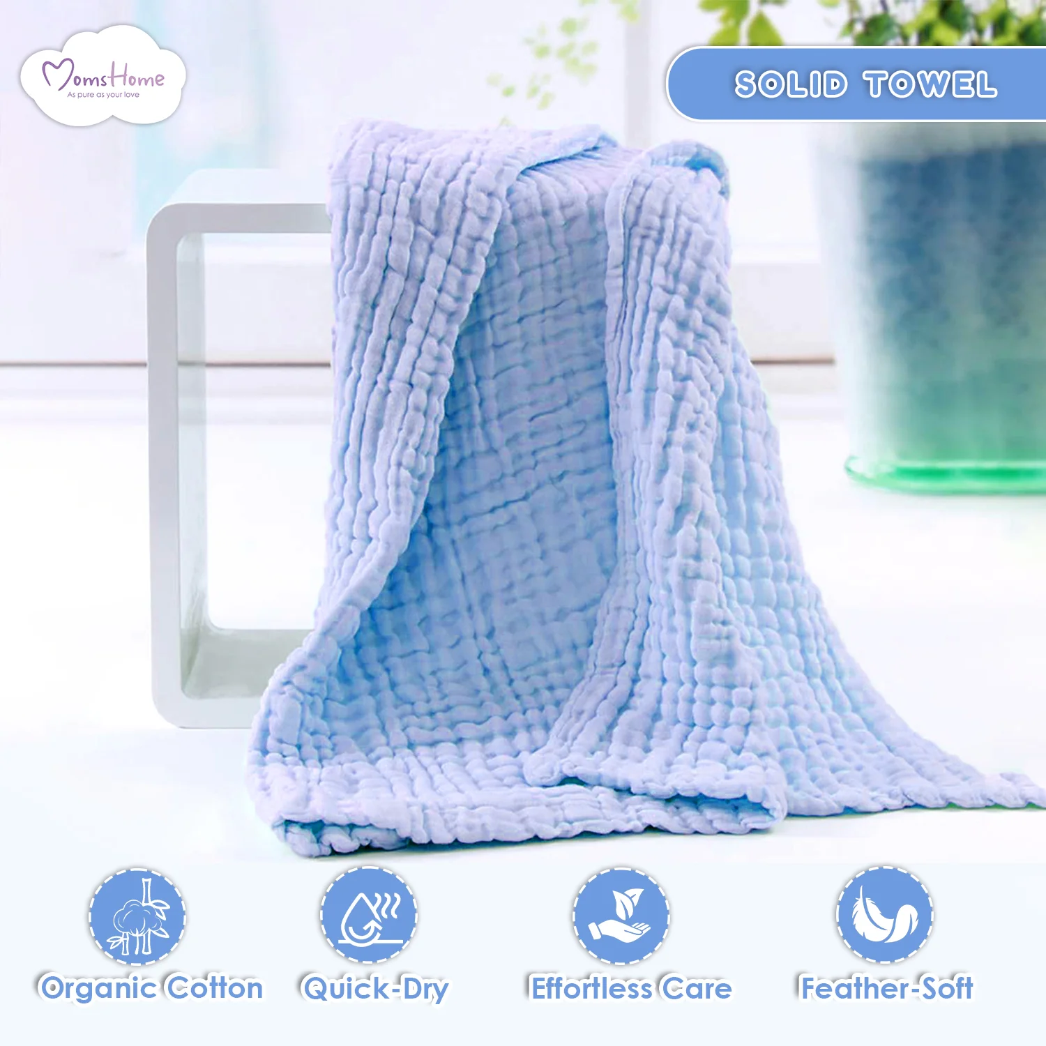 Baby Super Soft Absorbent Muslin 6 Layer wash Towel-100X100 CM-(0-3 Years)- Blue - Image 5