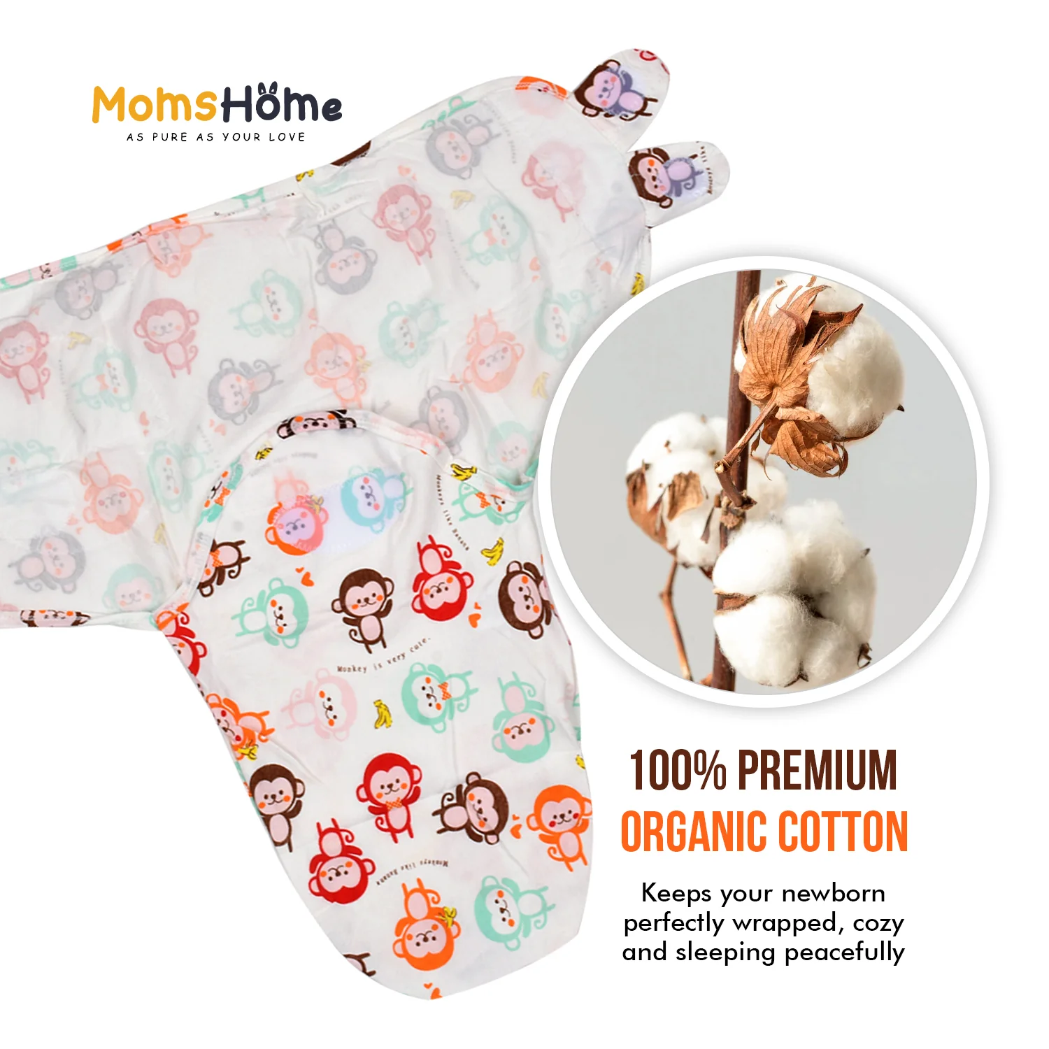 Baby Swaddle Adjustable Infant wrap- 0-3 Months -Pack of 2 -Monkey-Car - Image 5