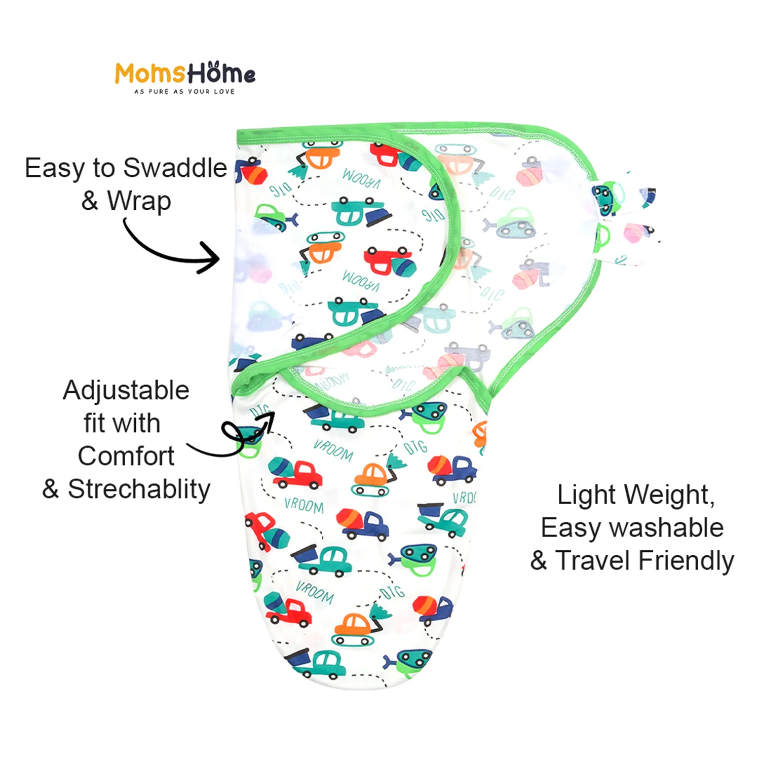 Baby Swaddle Adjustable Infant wrap- 0-3 Months -Pack of 2 -Monkey-Car - Image 6