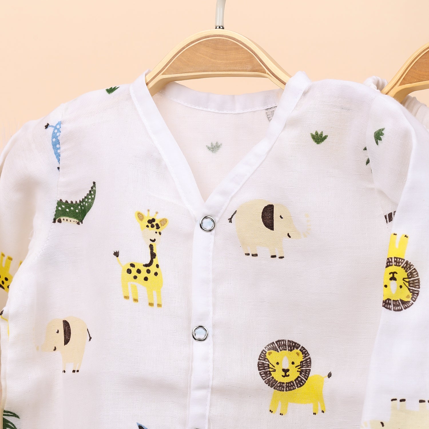 Baby Unisex Organic Cotton Muslin Full Sleeves Jhabla & Payjama | Blue Whale, Lion | Set of 2 - Image 4