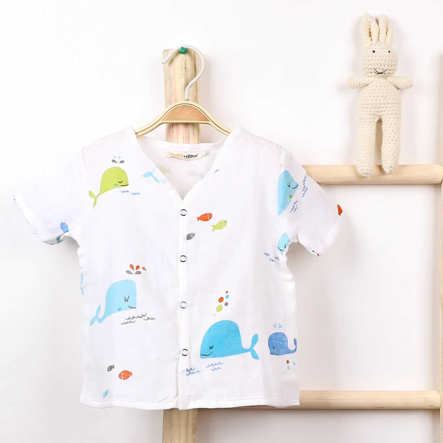 Kids Organic Cotton Muslin Co-Ord Set | Shirt & Shorts | Blue Whale - Image 5