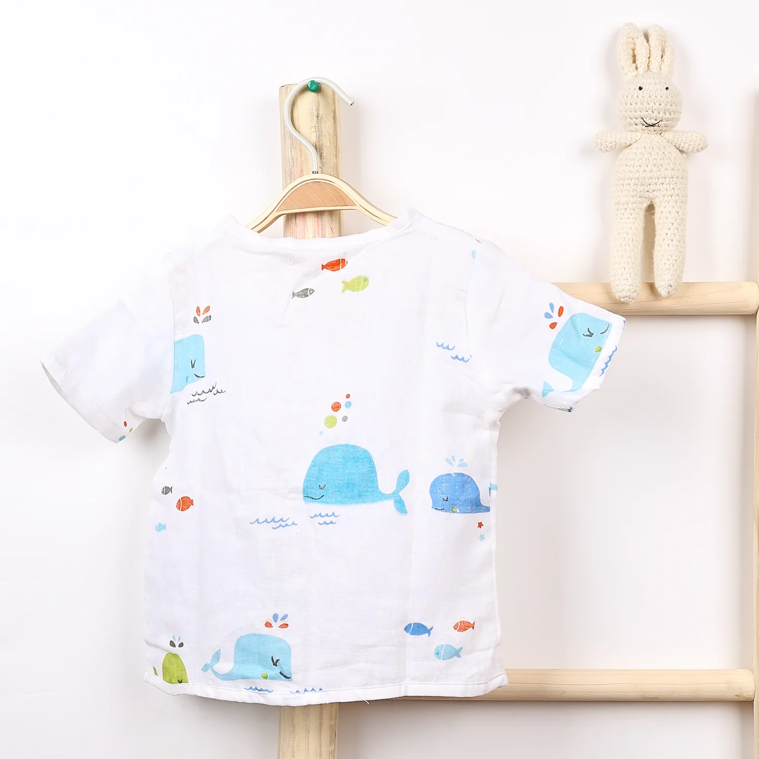 Kids Organic Cotton Muslin Co-Ord Set | Shirt & Shorts | Blue Whale - Image 6