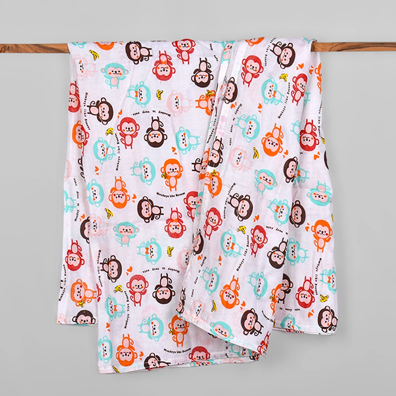 Baby Organic cotton muslin swaddle Wrap - 100x100 CM - Pack Of 1 Monkey - Image 3