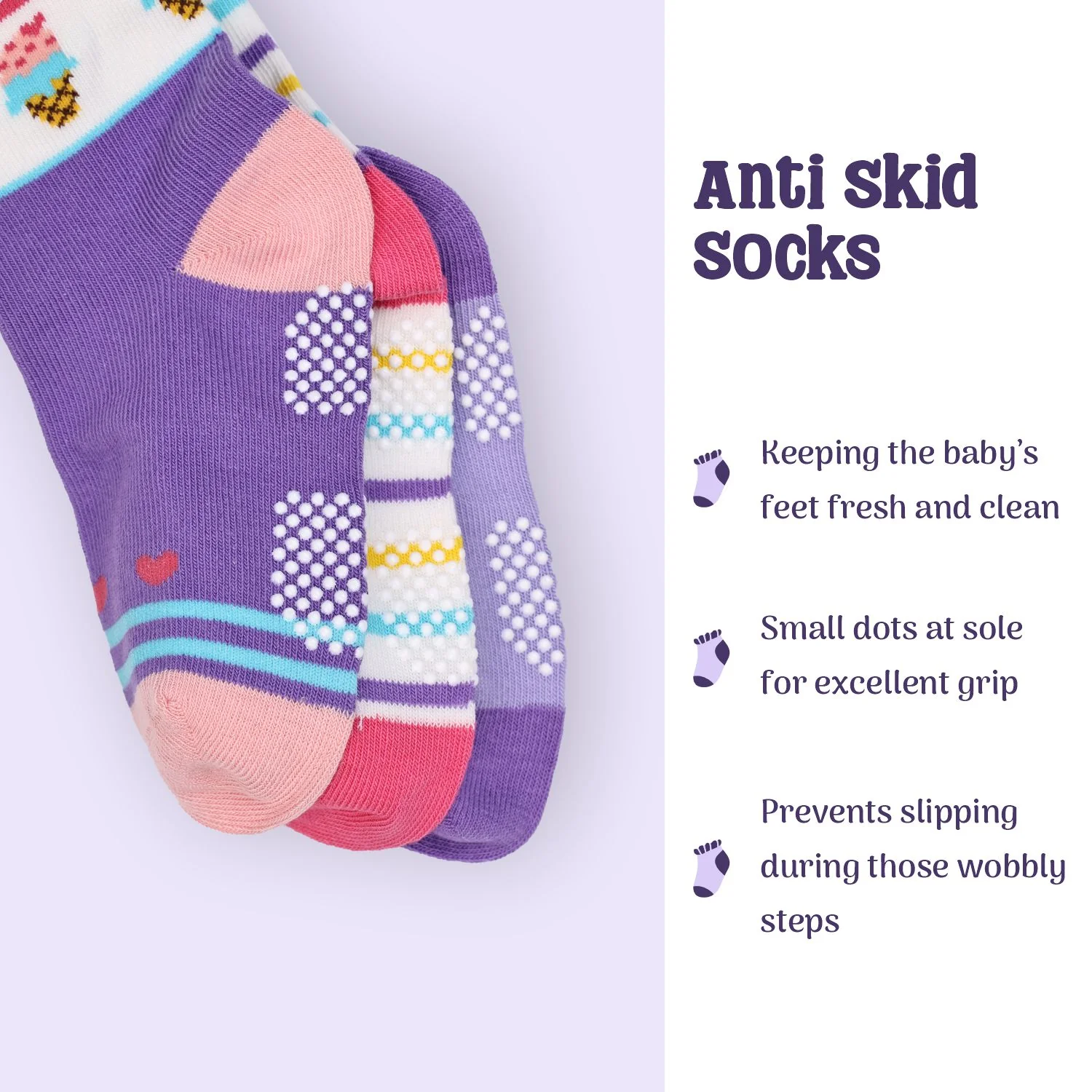 Baby Organic Cotton Antiskid Cute Detailed Socks - Multi Colour - Pack of 6 - Image 9