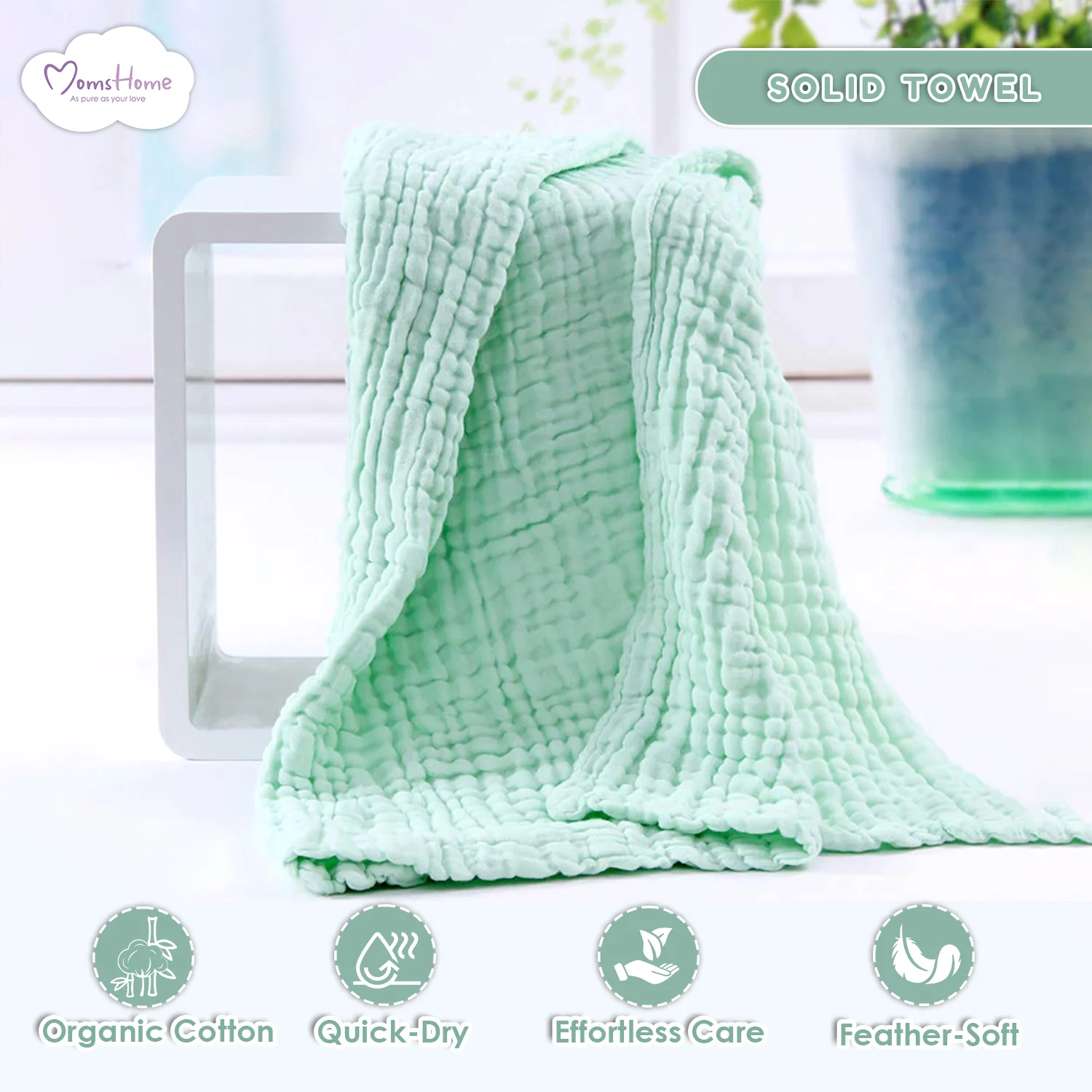 Baby Super Soft Absorbent Muslin 6 Layer wash Towel-100X100 CM-(0-3 Years)-Green - Image 3