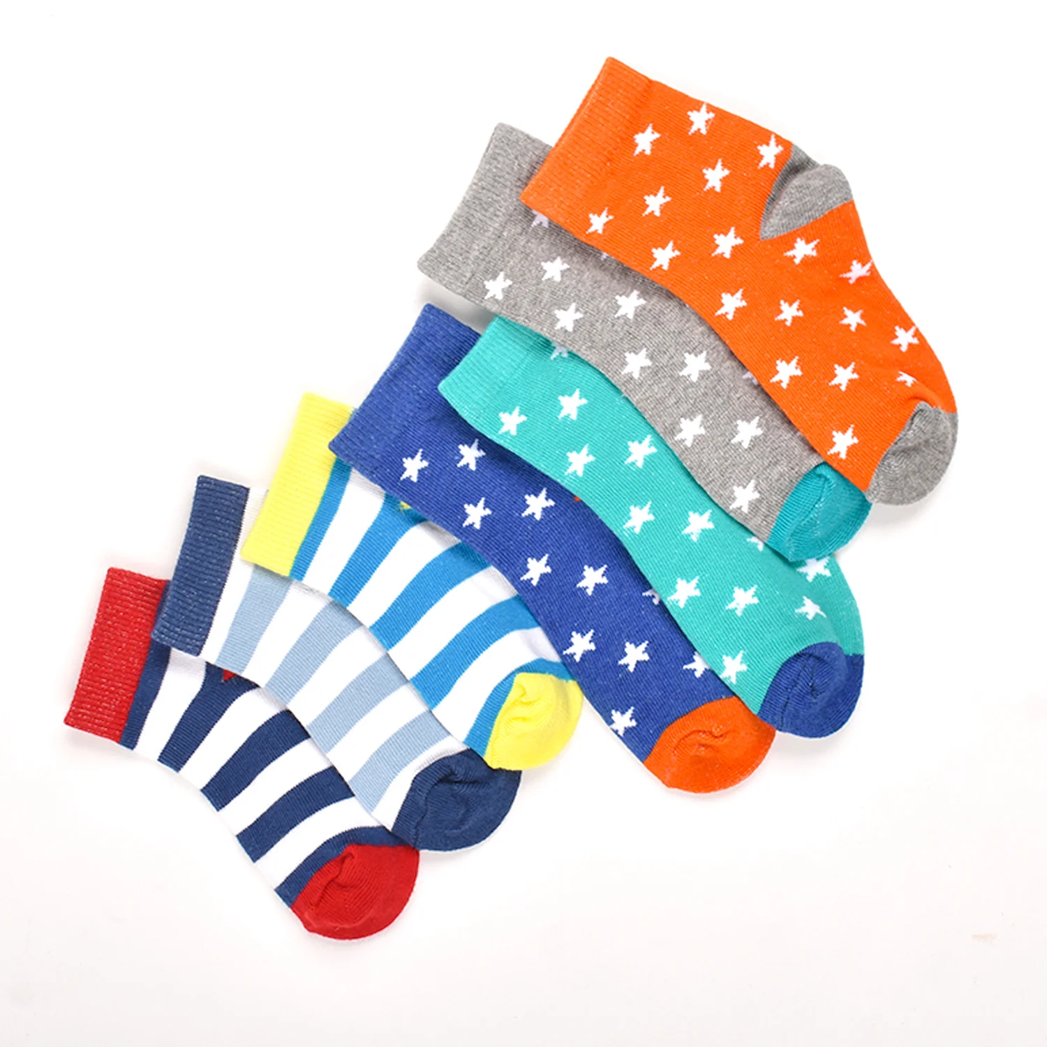 Footprints Super Soft Organic Cotton Kids Socks | Star & Colorfull Stripes | 3-5 Years | Pack of 7 - Image 2