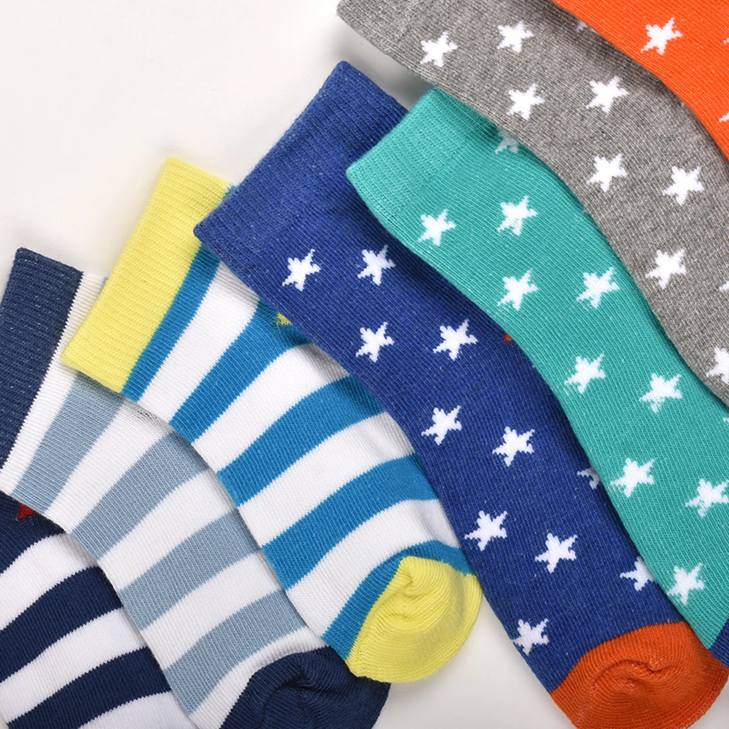 Footprints Super Soft Organic Cotton Kids Socks | Star & Colorfull Stripes | 3-5 Years | Pack of 7 - Image 3
