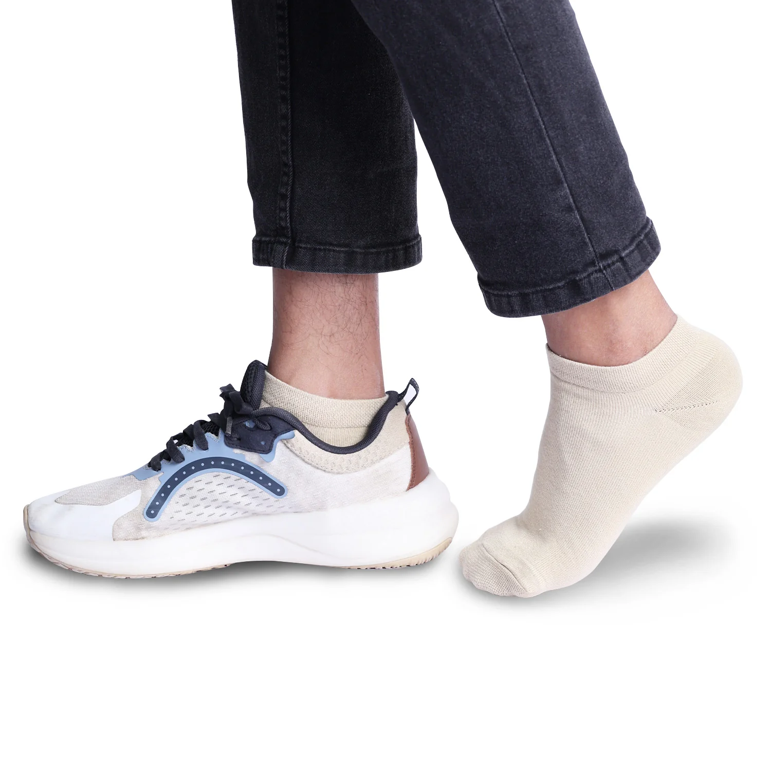 FOOTPRINTS Unisex Solid Cotton Ankle-Length Socks -Pack Of 1 Beige - Image 4