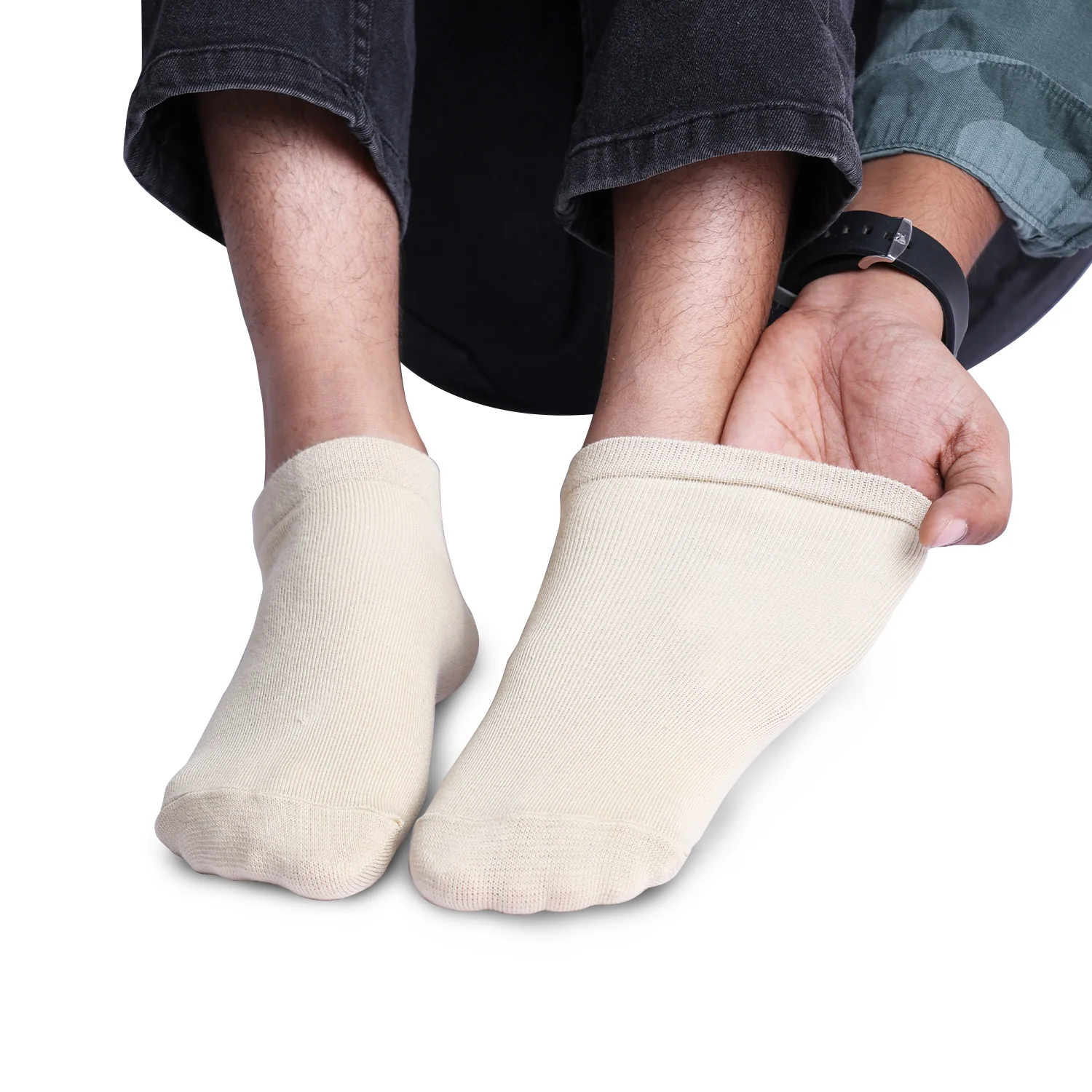FOOTPRINTS Unisex Solid Cotton Ankle-Length Socks -Pack Of 1 Beige - Image 3