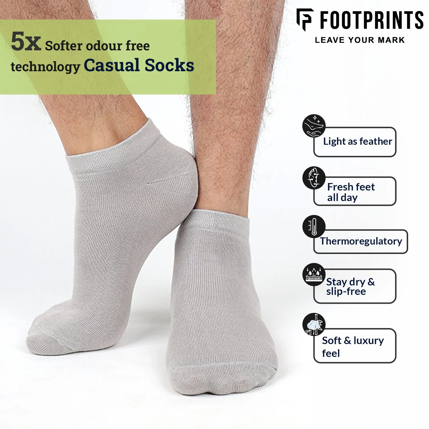 FOOTPRINTS Unisex Solid Cotton Ankle-Length Socks -Pack Of 1 Grey - Image 6