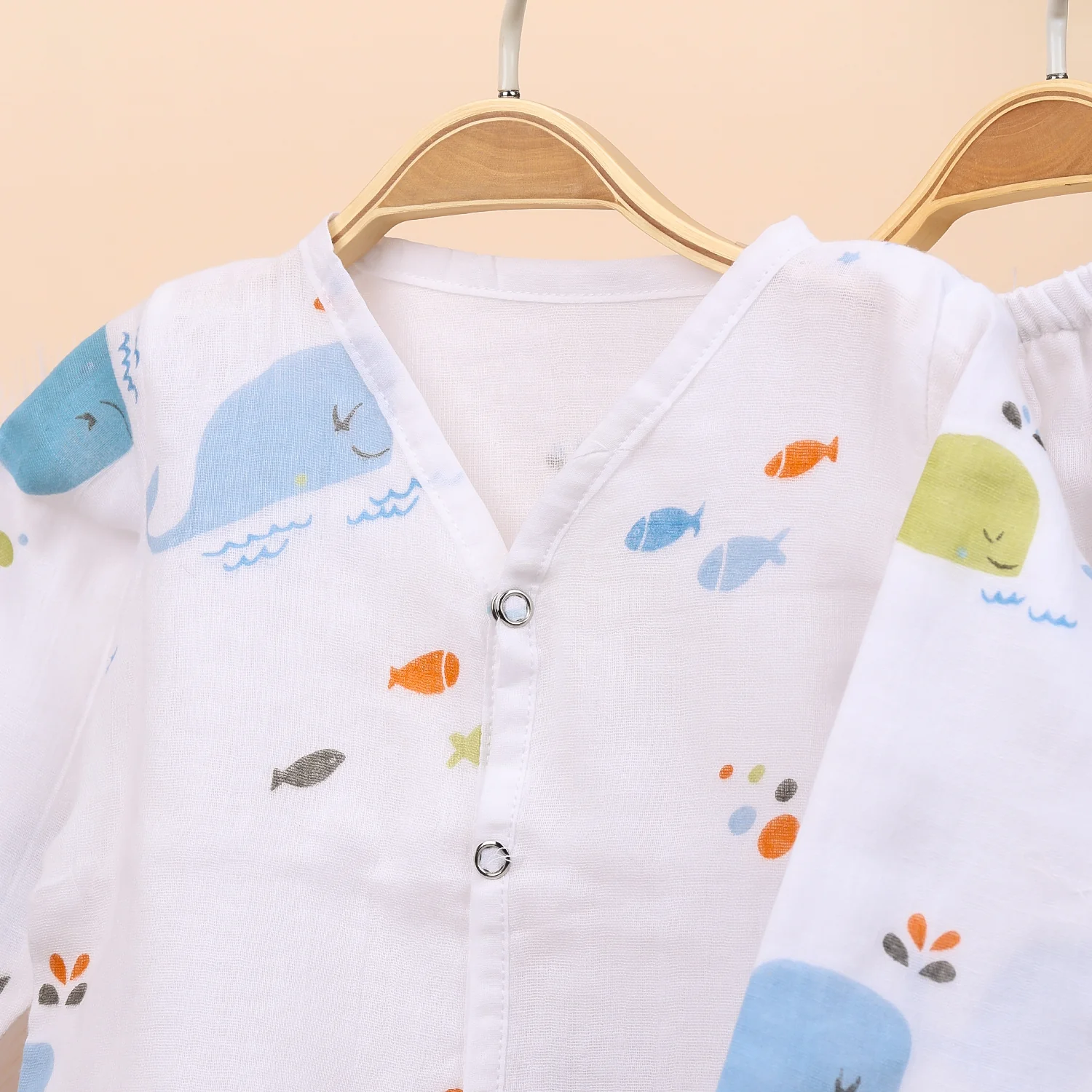 Baby Unisex Organic Cotton Muslin Full Sleeves Jhabla & Payjama | Blue Whale | Set of 1 - Image 6
