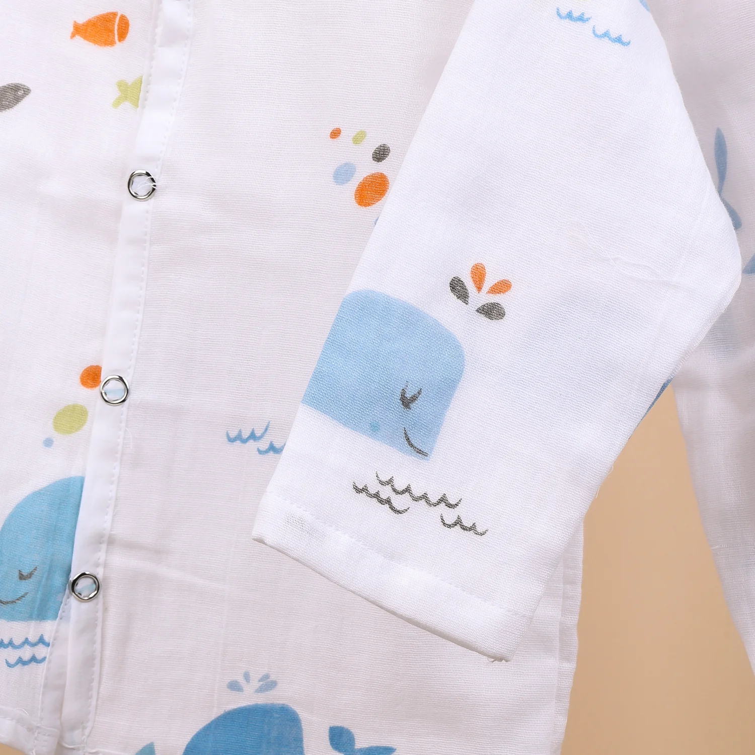 Baby Unisex Organic Cotton Muslin Full Sleeves Jhabla & Payjama | Blue Whale | Set of 1 - Image 7