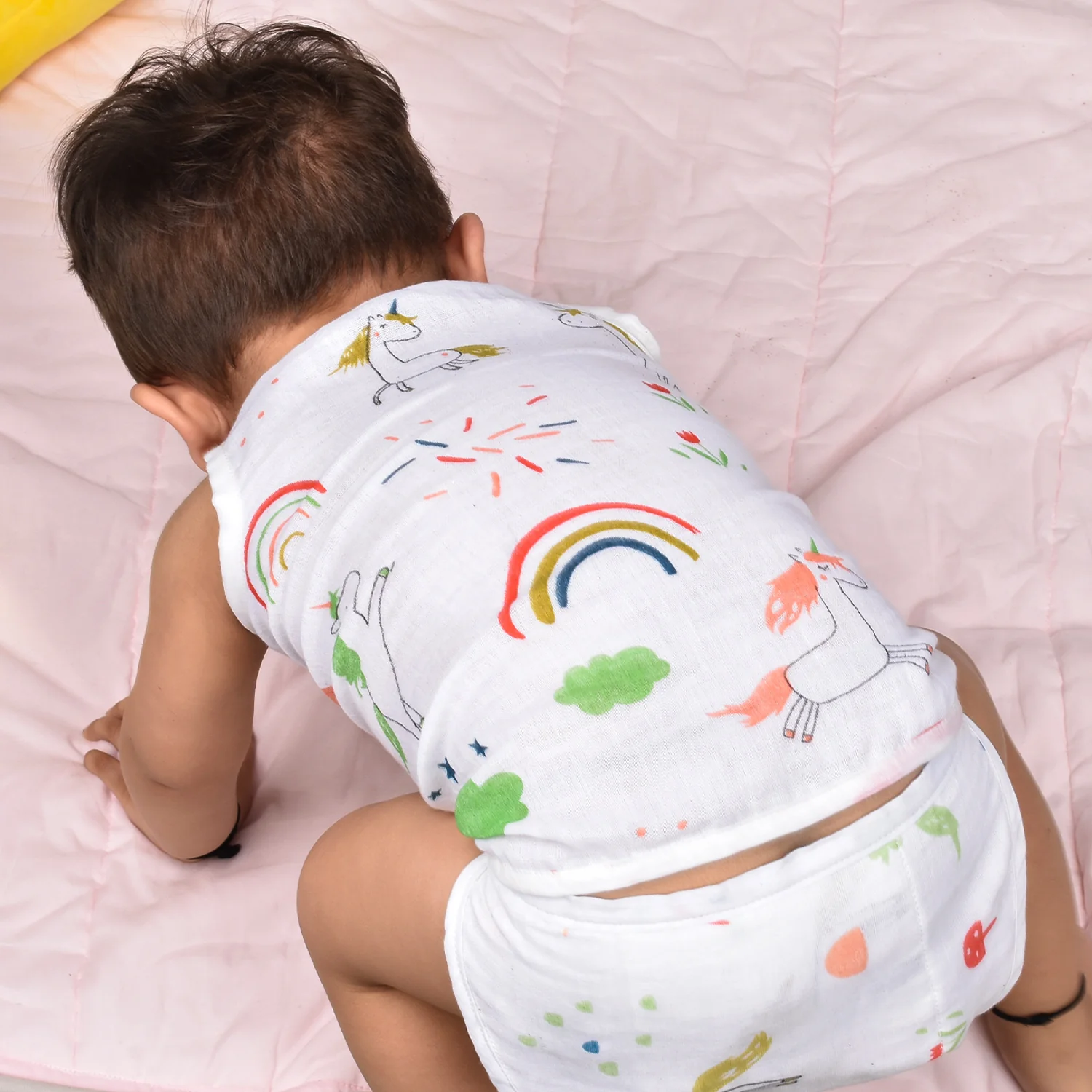 Moms Home Baby Unisex Organic Cotton Muslin Jhabla & Nappy | Unicorn | Set of  1 - Image 4