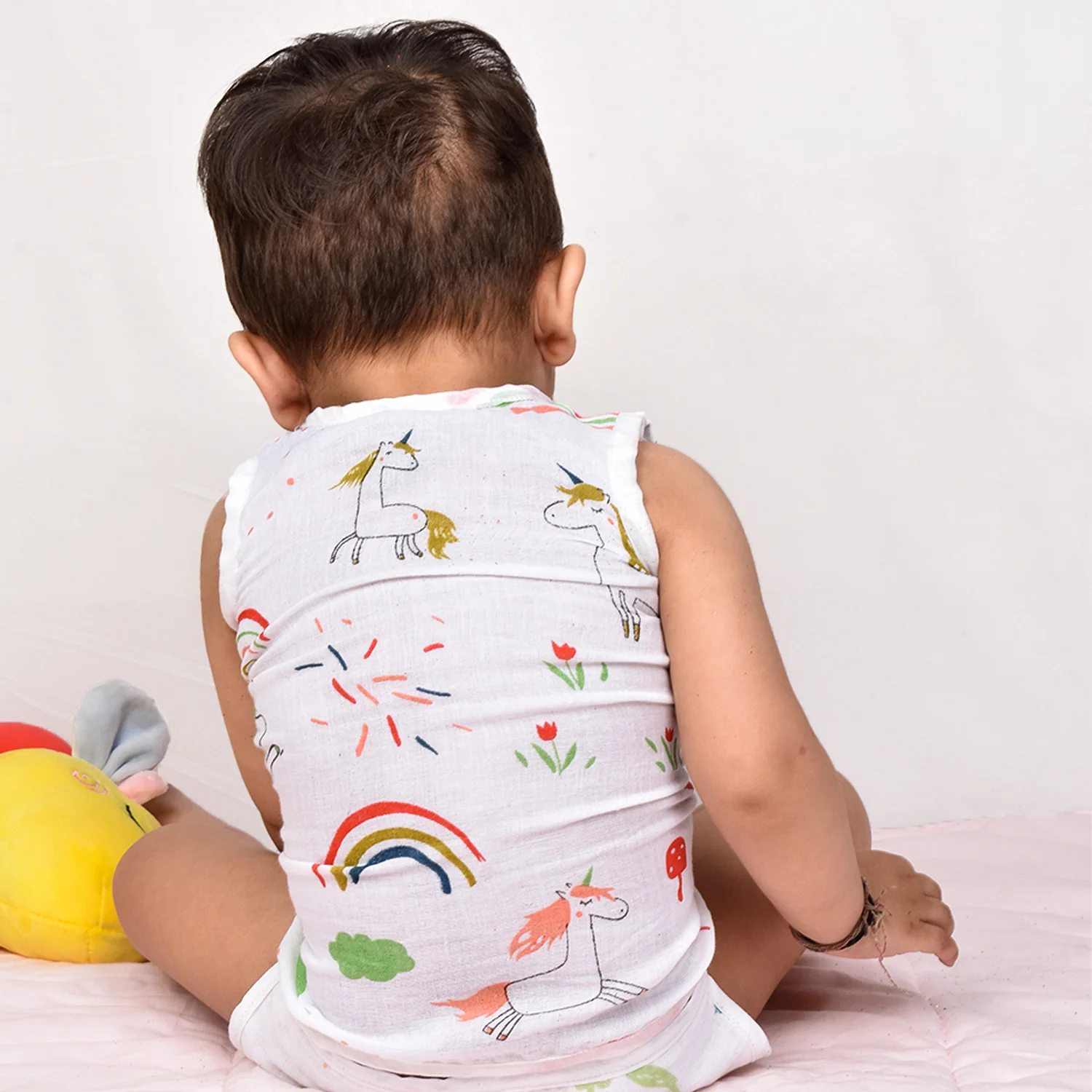 Moms Home Baby Unisex Organic Cotton Muslin Jhabla & Nappy | Unicorn | Set of  1 - Image 5