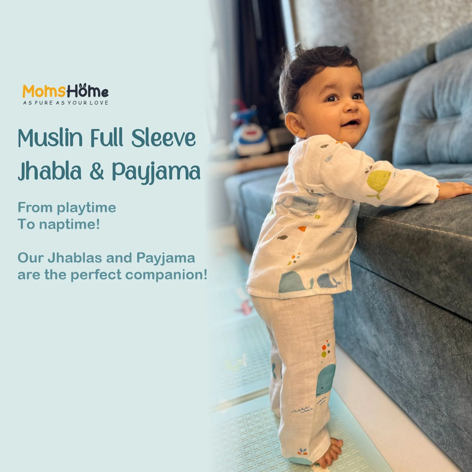 Baby Unisex Organic Cotton Muslin Full Sleeves Jhabla & Payjama | Flamingo | Set of 1 - Image 10