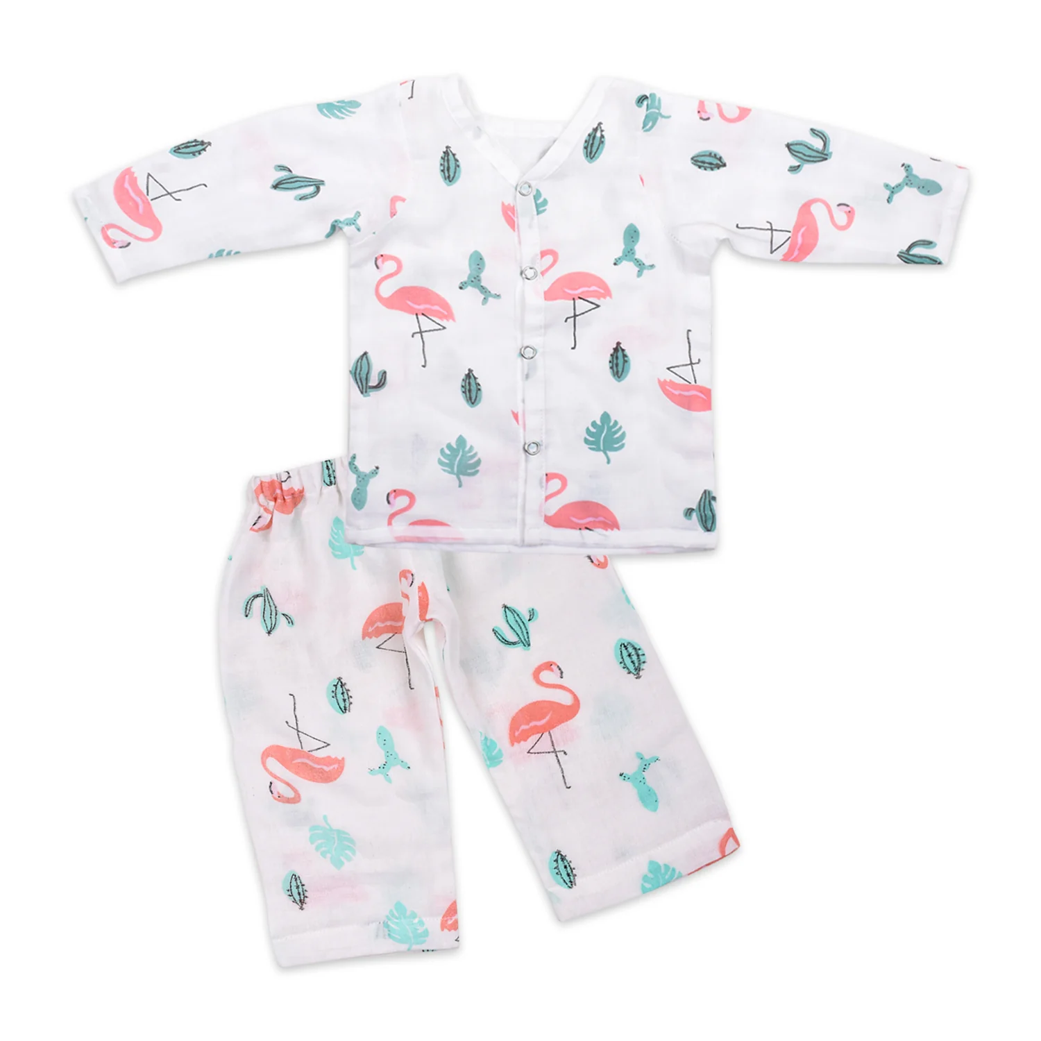 Baby Unisex Organic Cotton Muslin Full Sleeves Jhabla & Payjama | Flamingo | Set of 1 - Image 5