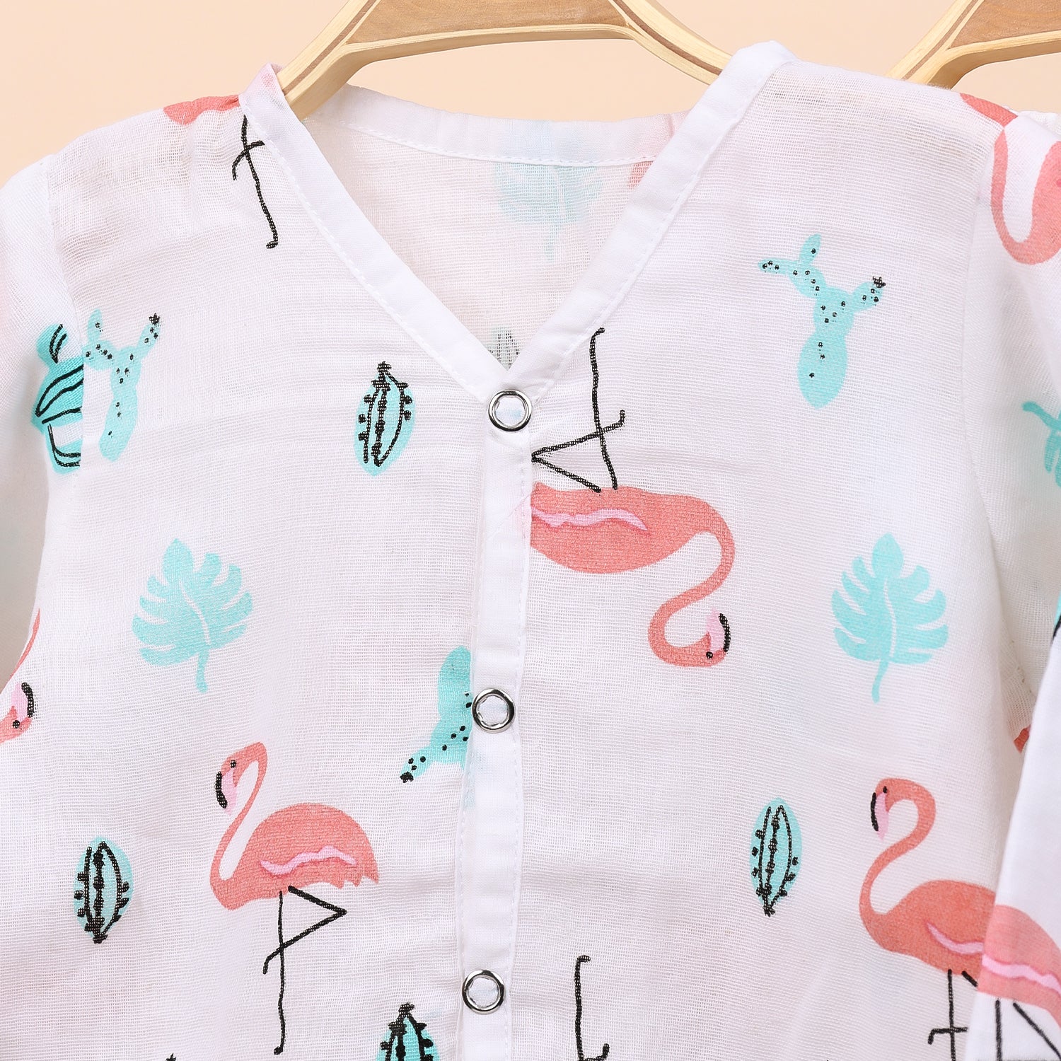 Baby Unisex Organic Cotton Muslin Full Sleeves Jhabla & Payjama | Flamingo | Set of 1 - Image 6