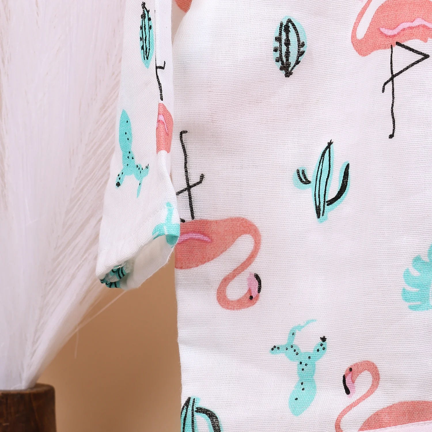 Baby Unisex Organic Cotton Muslin Full Sleeves Jhabla & Payjama | Flamingo | Set of 1 - Image 9