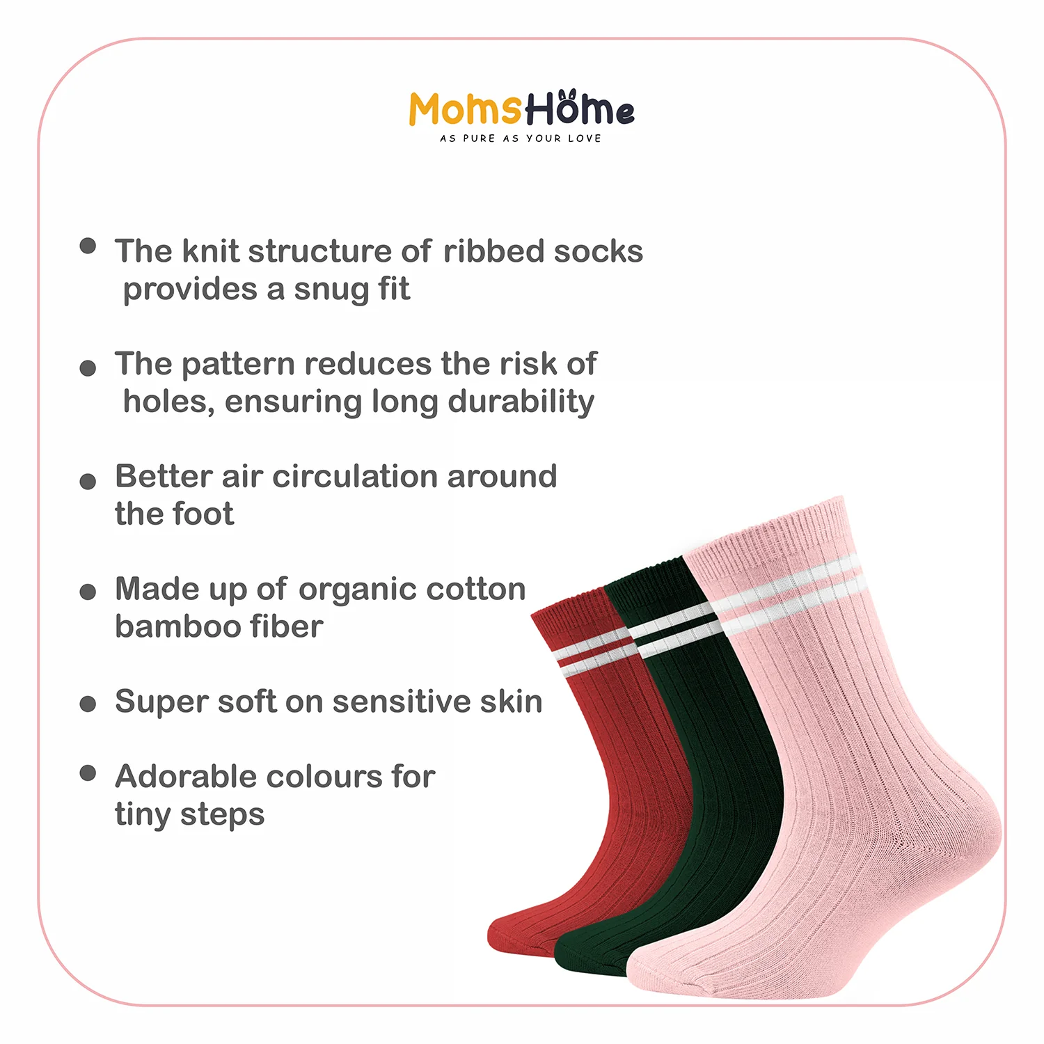 Odour free Organic Cotton Kids Bamboo Ribbed Socks - Pack of 3 - Image 9
