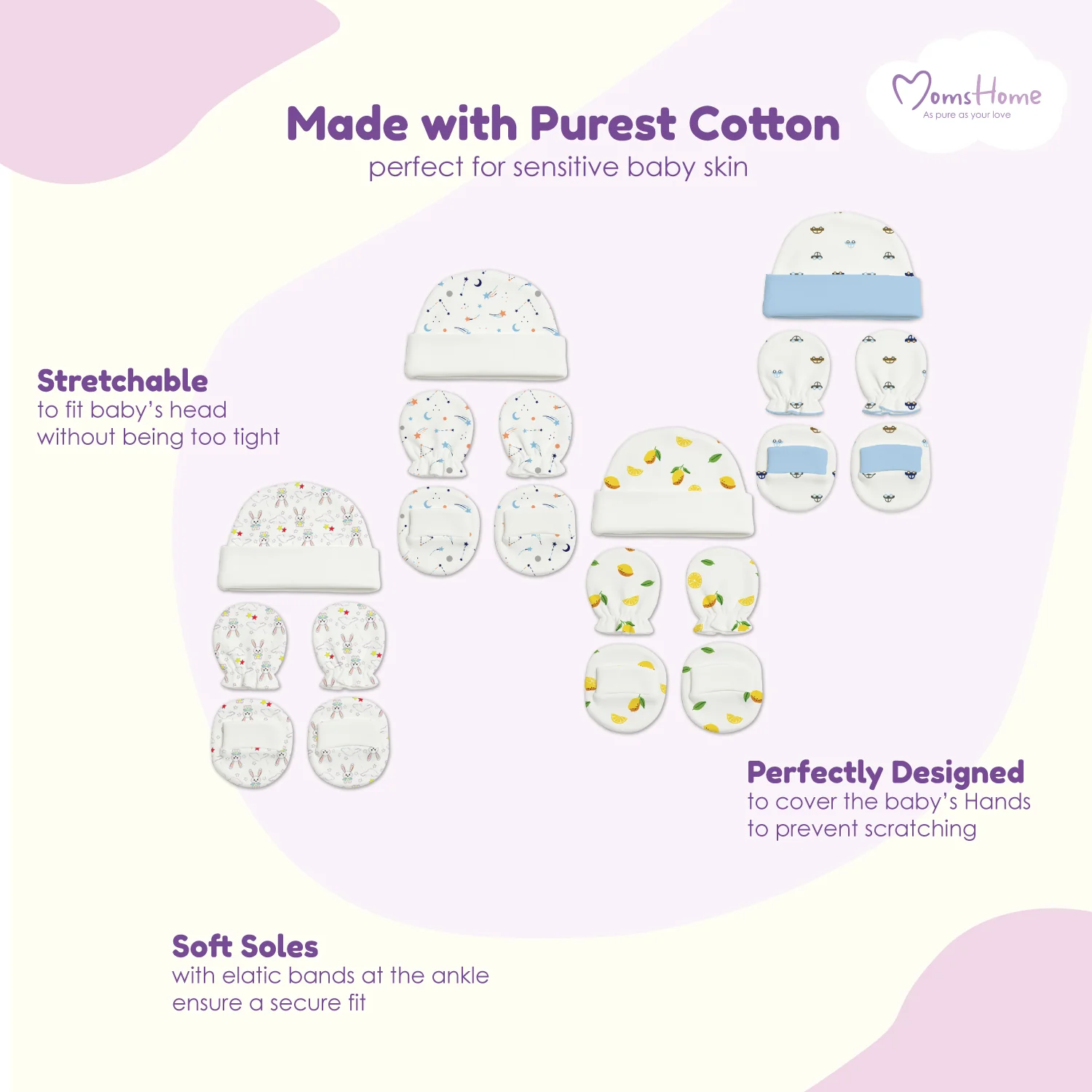 Designer Cap Mitten Bootie Set For New Born Baby | 0-3 Months | Pack of 1 - Image 3
