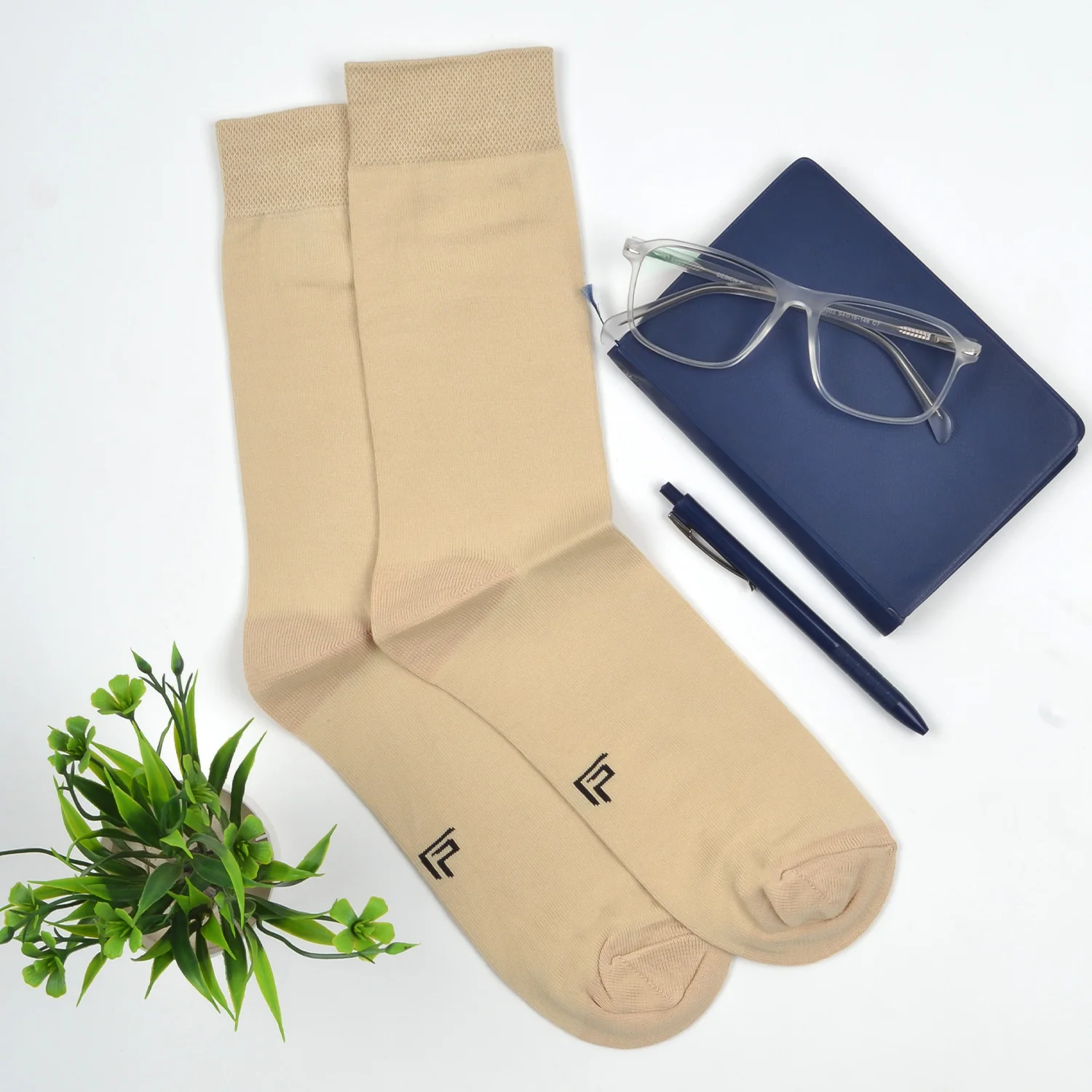 Footprints Men's Formal Organic Cotton & Bamboo Odour free Socks | Beige - Image 2