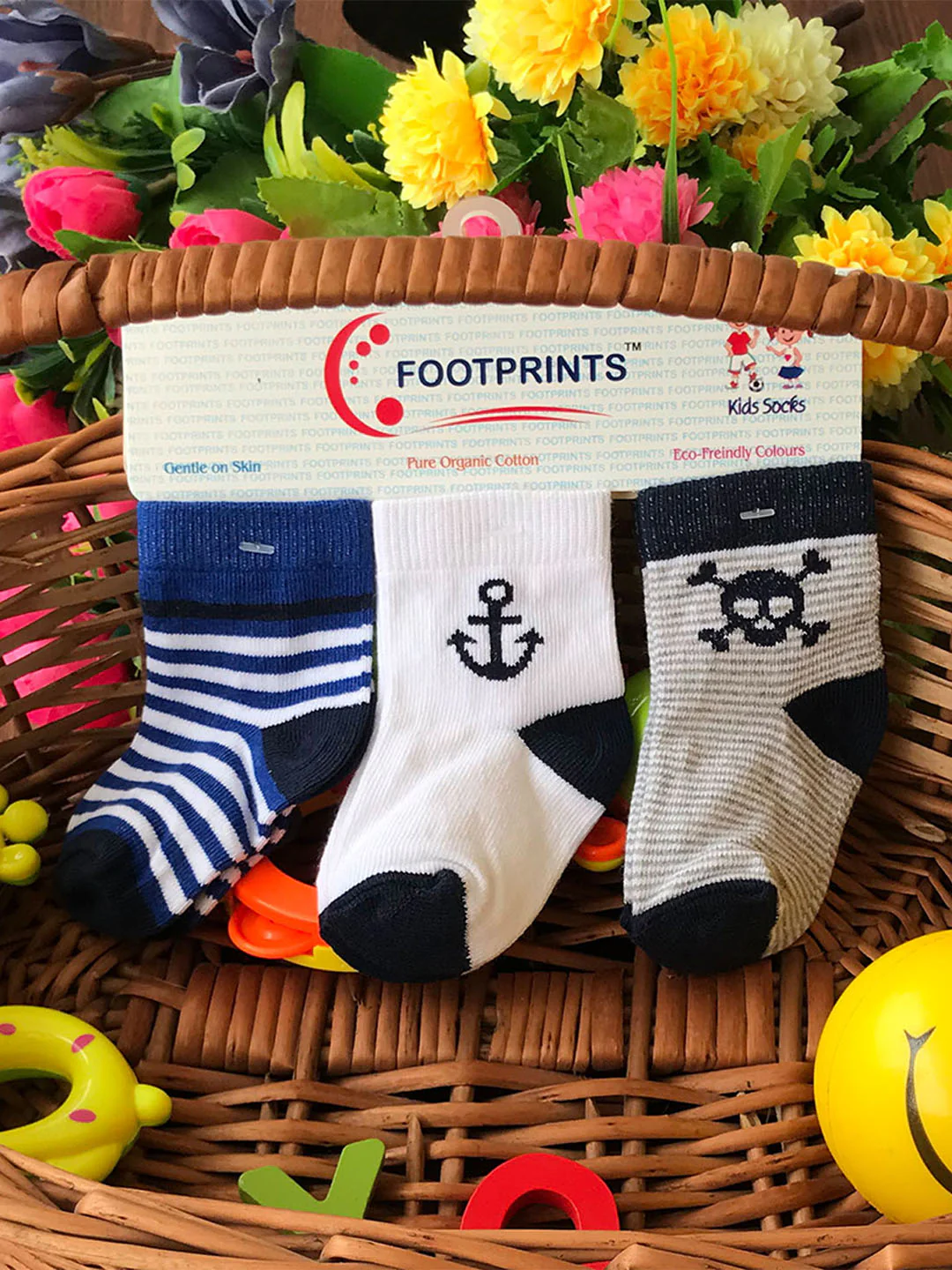 FOOTPRINTS Organic cotton Baby Boys Socks- 6-12 Months - Pack of 3 pairs - Anchor - Image 2