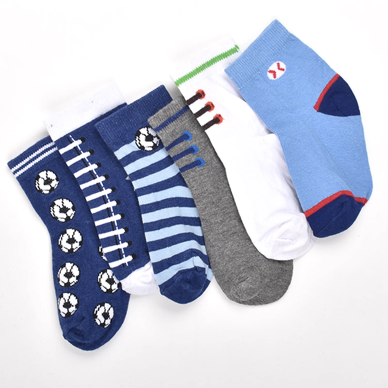 Footprints Super Soft Organic Cotton Kids  Socks| Blue Baseball & Football | 12-24 Months | Pack of 6 - Image 3